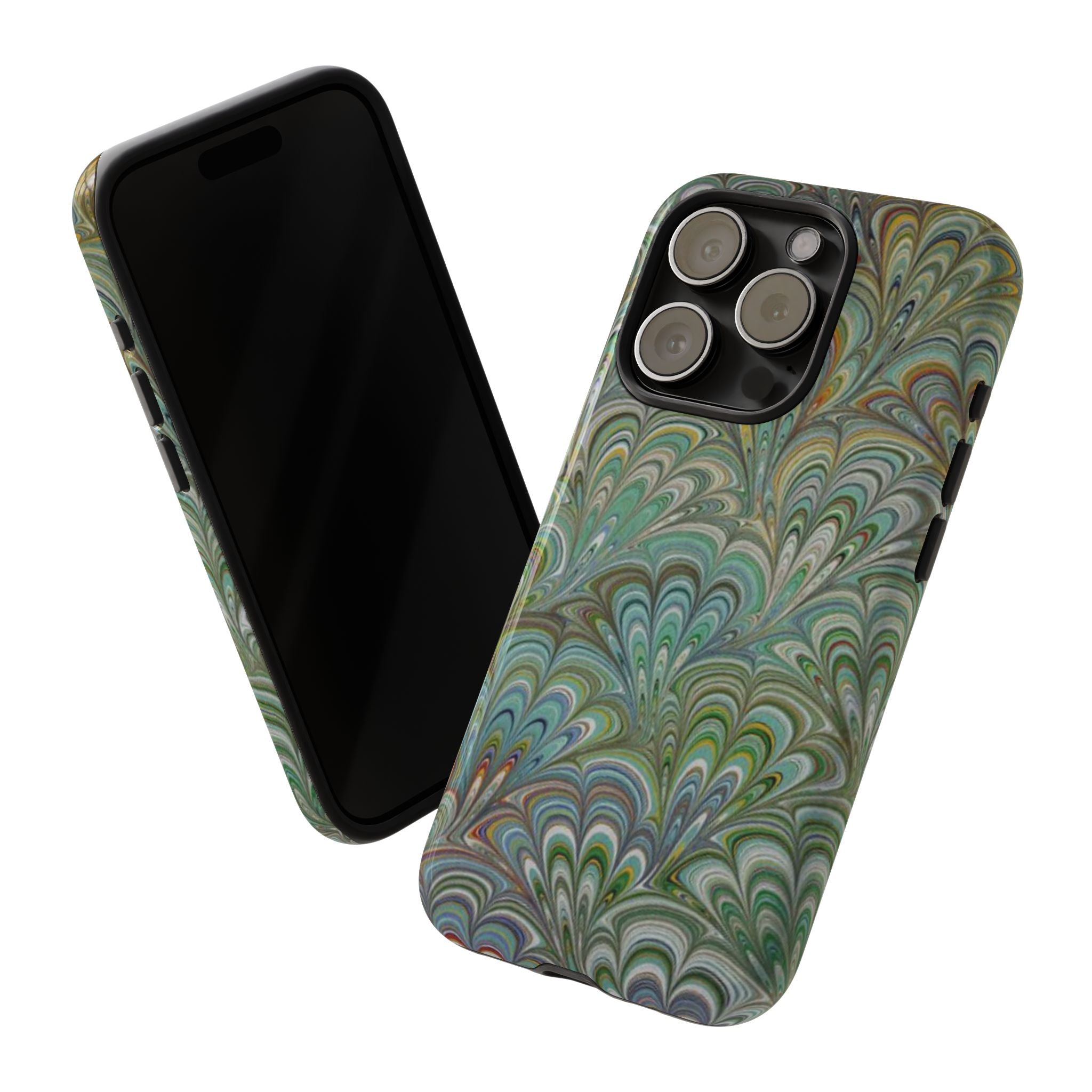 Green Marbled Peacock Durable Phone Case - Matte or Glossy