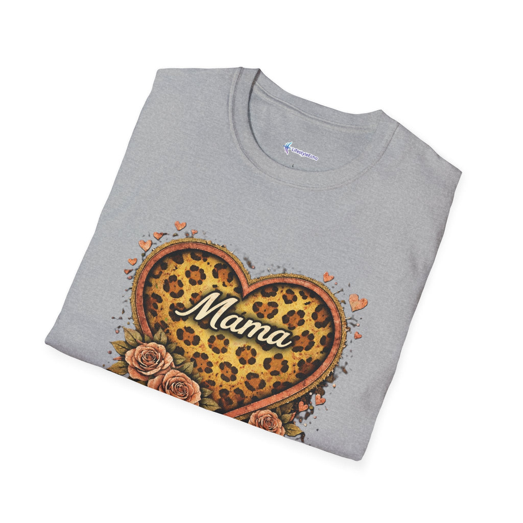 Mama Leopard Heart T-Shirt — Floral Vintage Mom Tee for Mother's Day