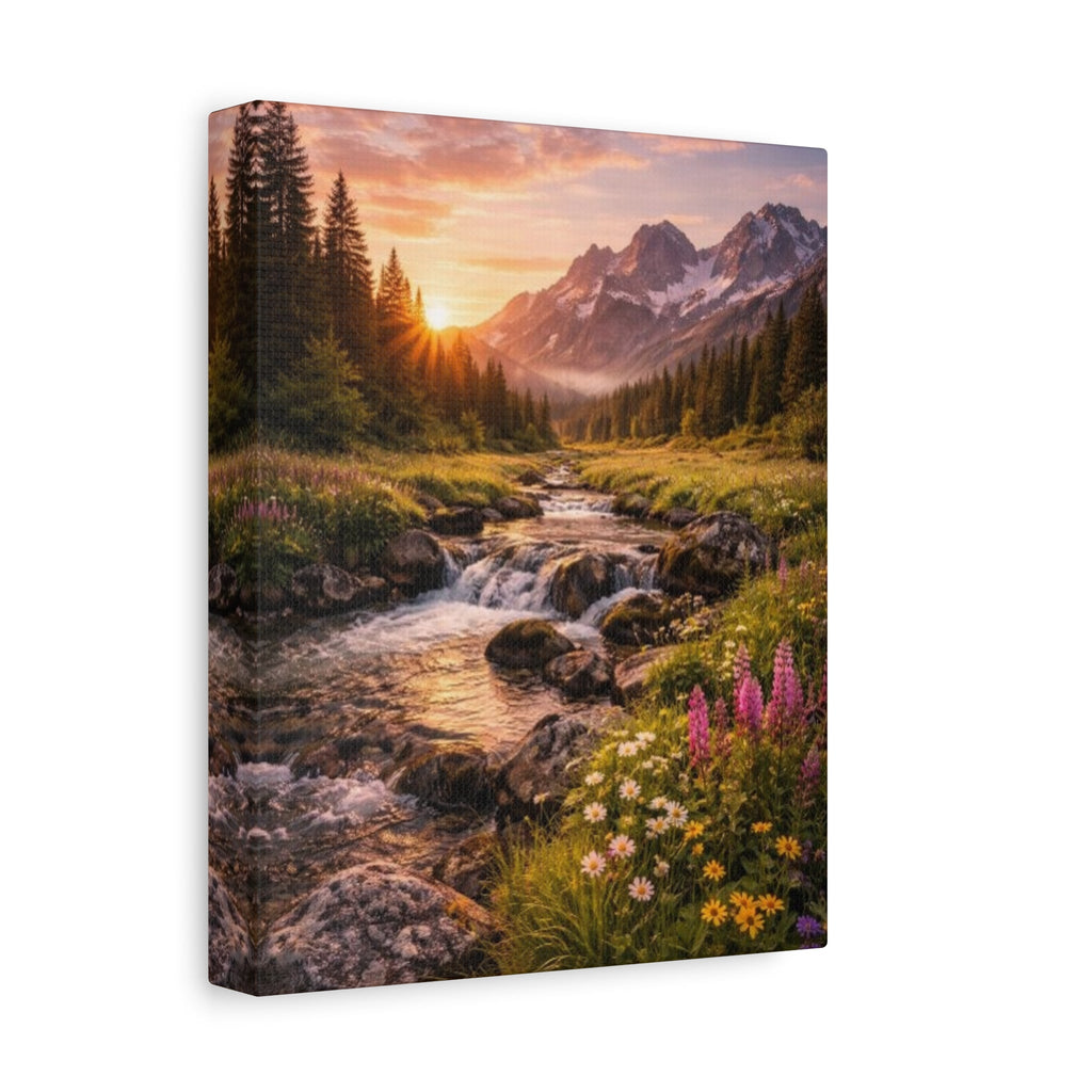 Mountain Sunrise Canvas Print — River Valley Landscape Matte Stretched Wall Art
