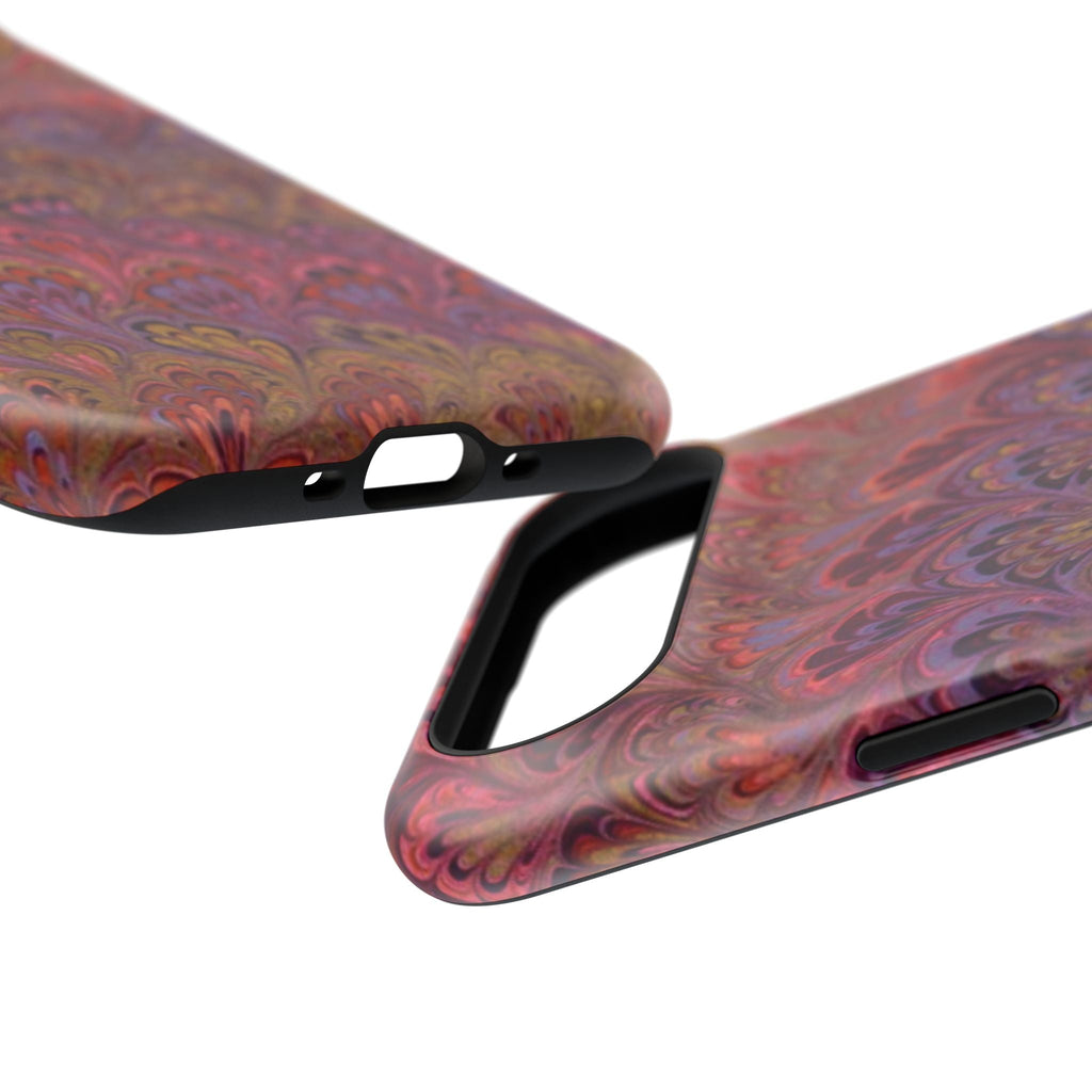 Red, Burgundy, Lavender Italian Peacock Feather Design Phone Case