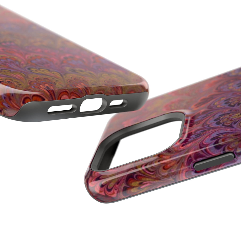 Red, Burgundy, Lavender Italian Peacock Feather Design Phone Case