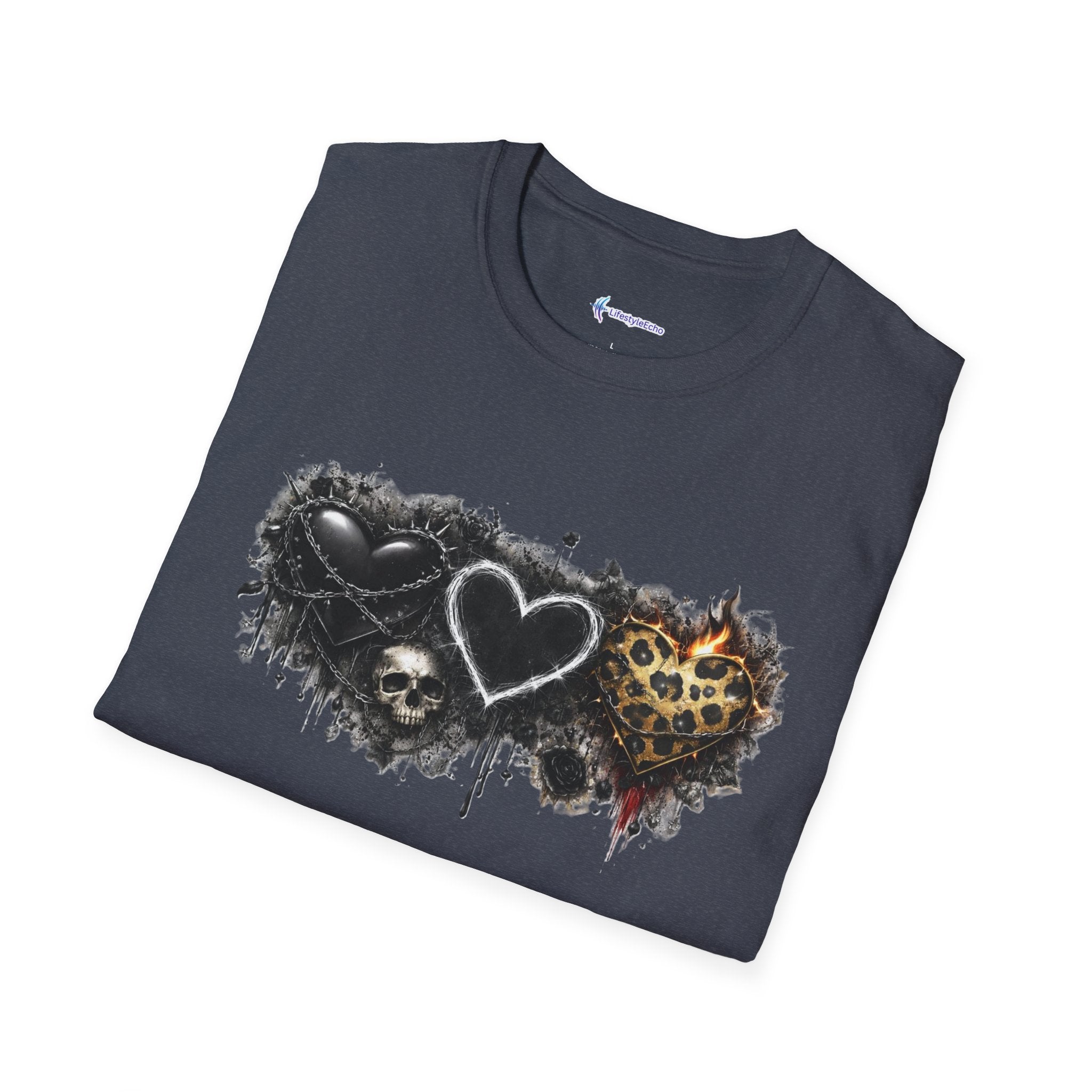 Grungy Hearts and Skulls Graphic T-Shirt