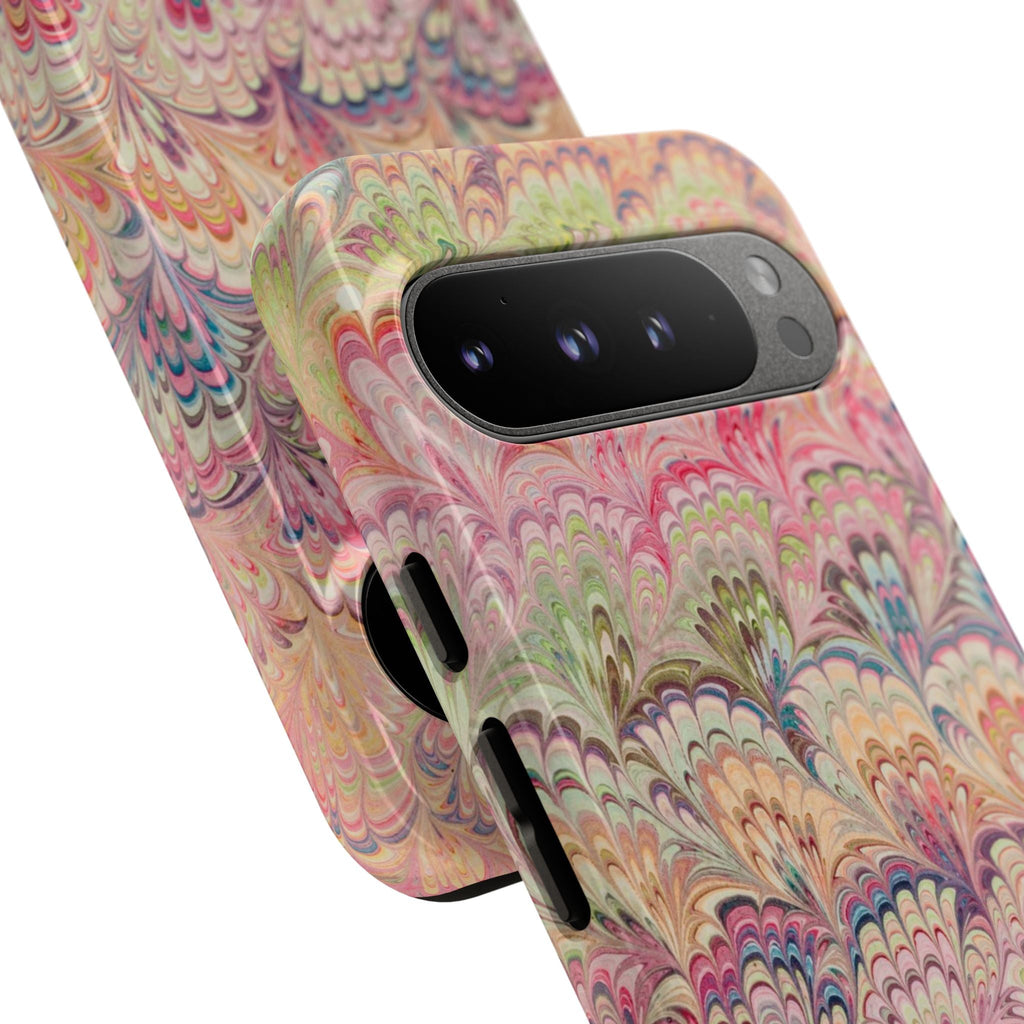 Pastel Pink + Green Feather Marbled Phone Case - Dual Layer Phone Cover