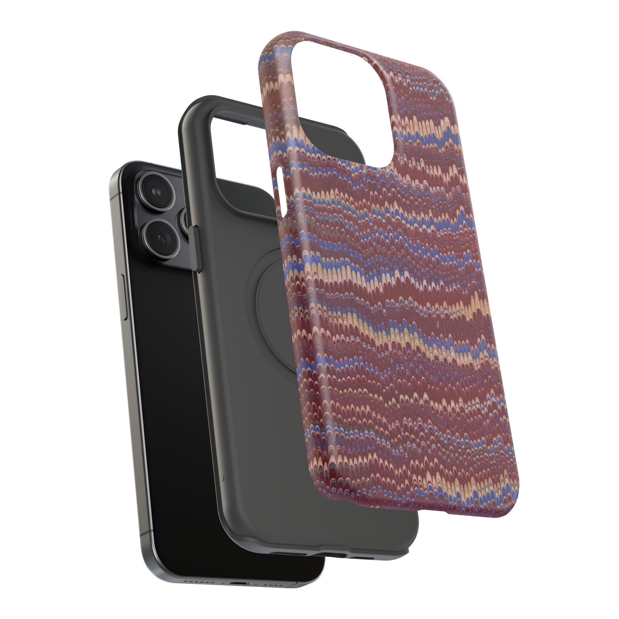 Burgundy and Blue Hues Italian Vintage Marble Design Phone Case for Apple + Samsung