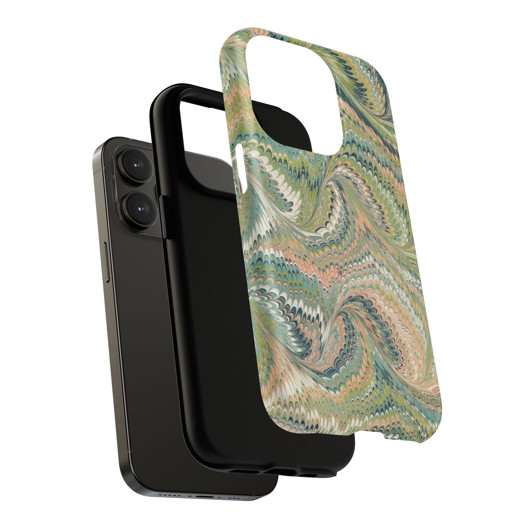 Florentine Marble iPhone Case | Inspired by Florence | Italian Marbled Paper Technique | Artisanal Green Swirl | Dual-Layer Protective Case | Matte or Glossy