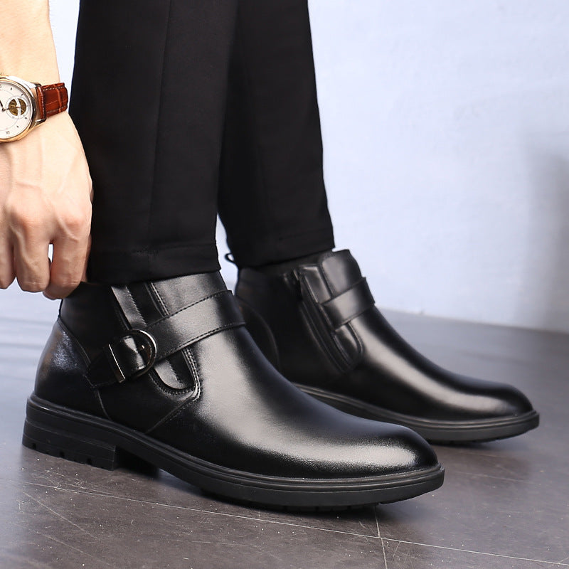 Plush cowhide cotton shoes business boots leather shoes