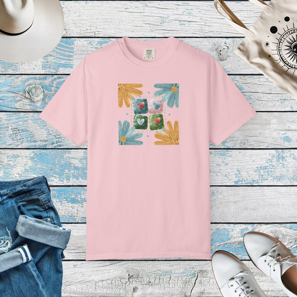 Flowers and Hearts Tee - Garment-Dyed Cotton - DipaliZ