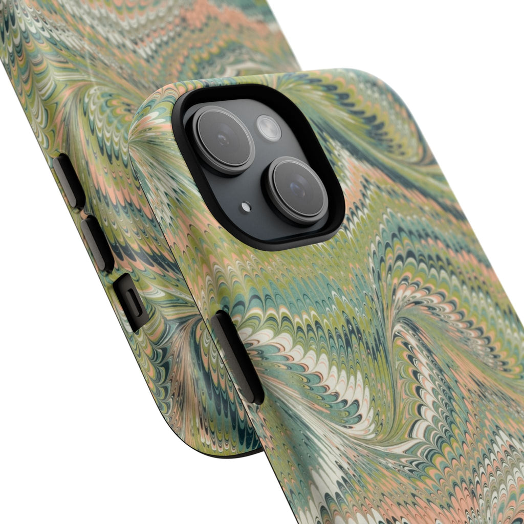 Florentine Marble iPhone Case | Inspired by Florence | Italian Marbled Paper Technique | Artisanal Green Swirl | Dual-Layer Protective Case | Matte or Glossy