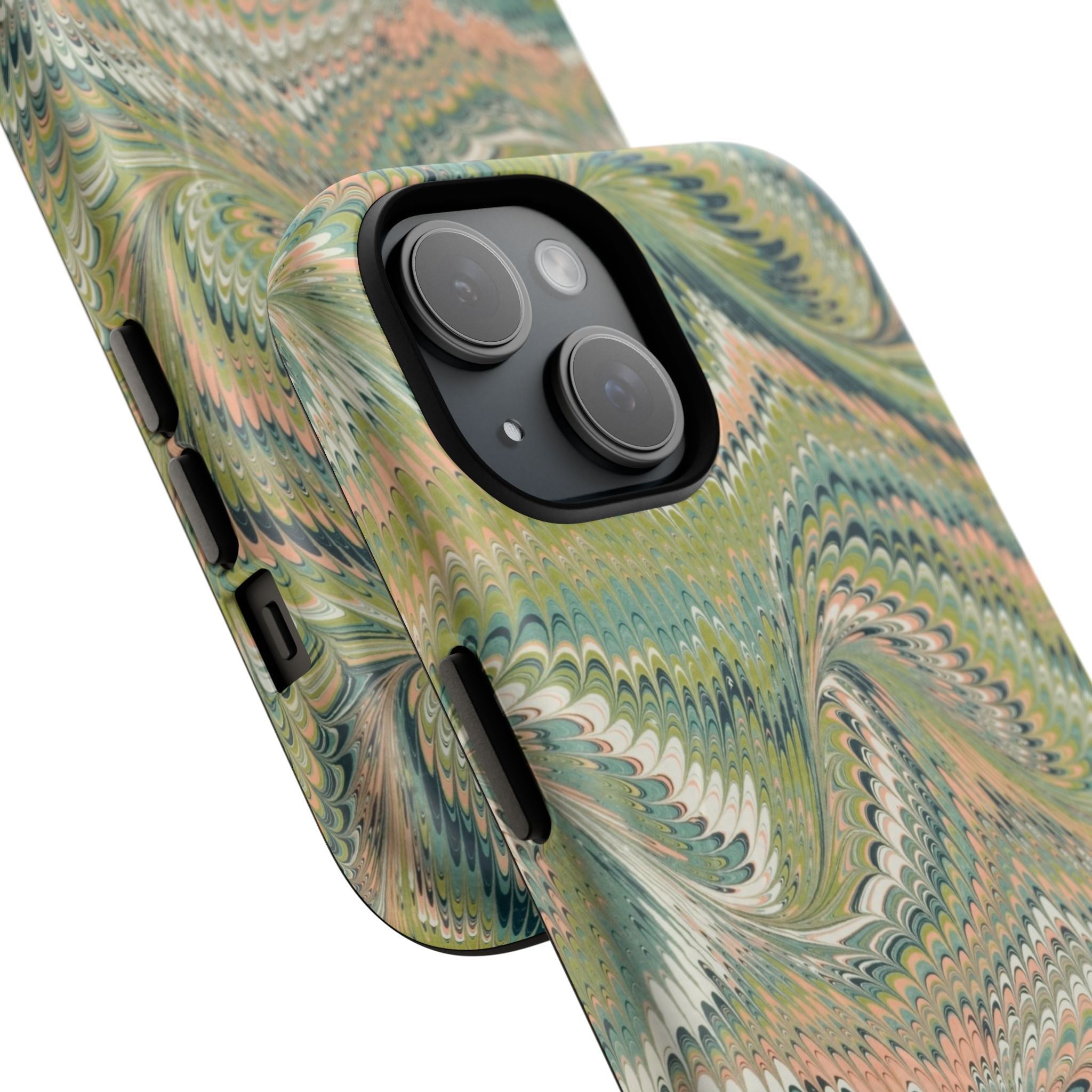 Florentine Marble iPhone Case | Inspired by Florence | Italian Marbled Paper Technique | Artisanal Green Swirl | Dual-Layer Protective Case | Matte or Glossy