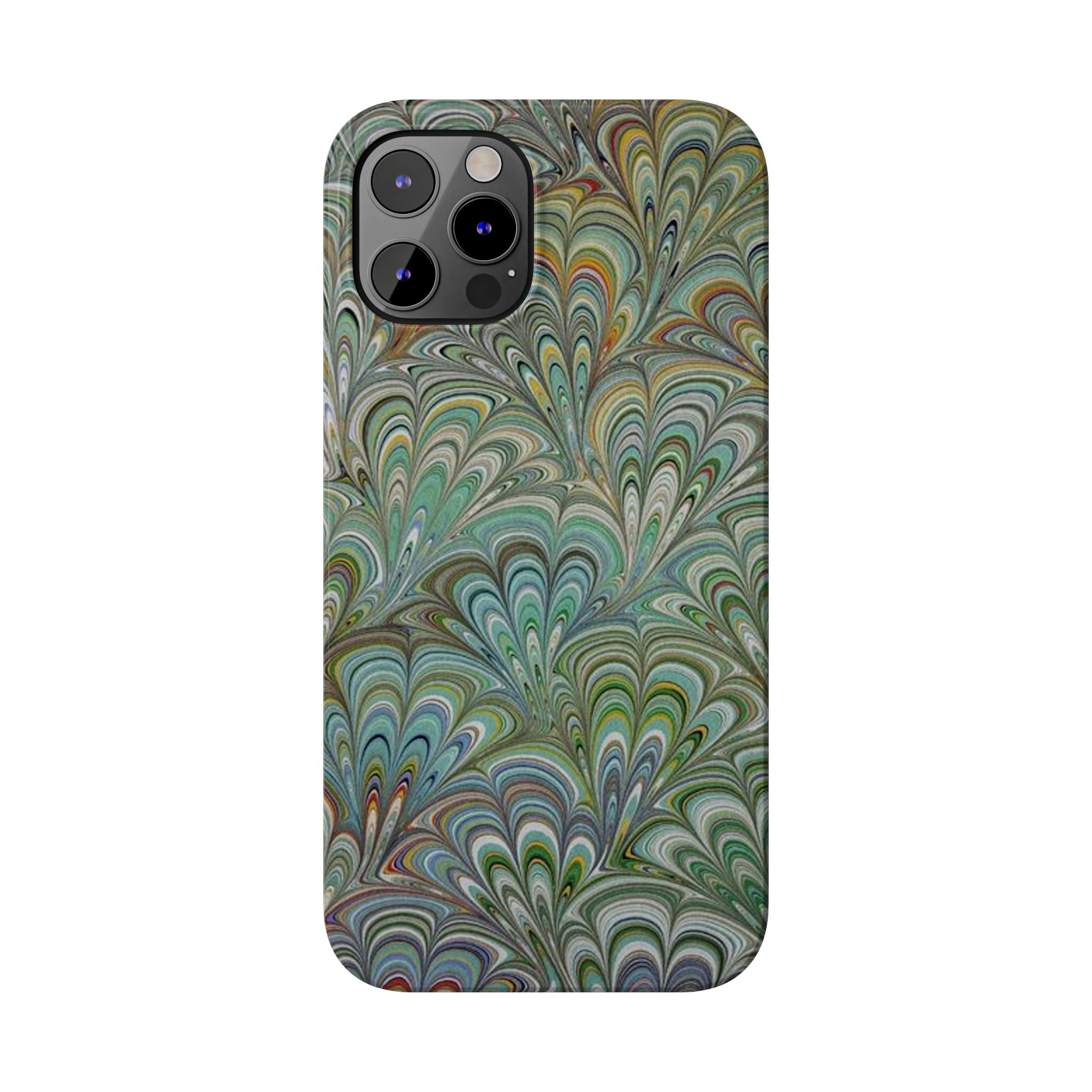 Deep Green Peacock Italian Marbled Design, Italy Feather Phone Case