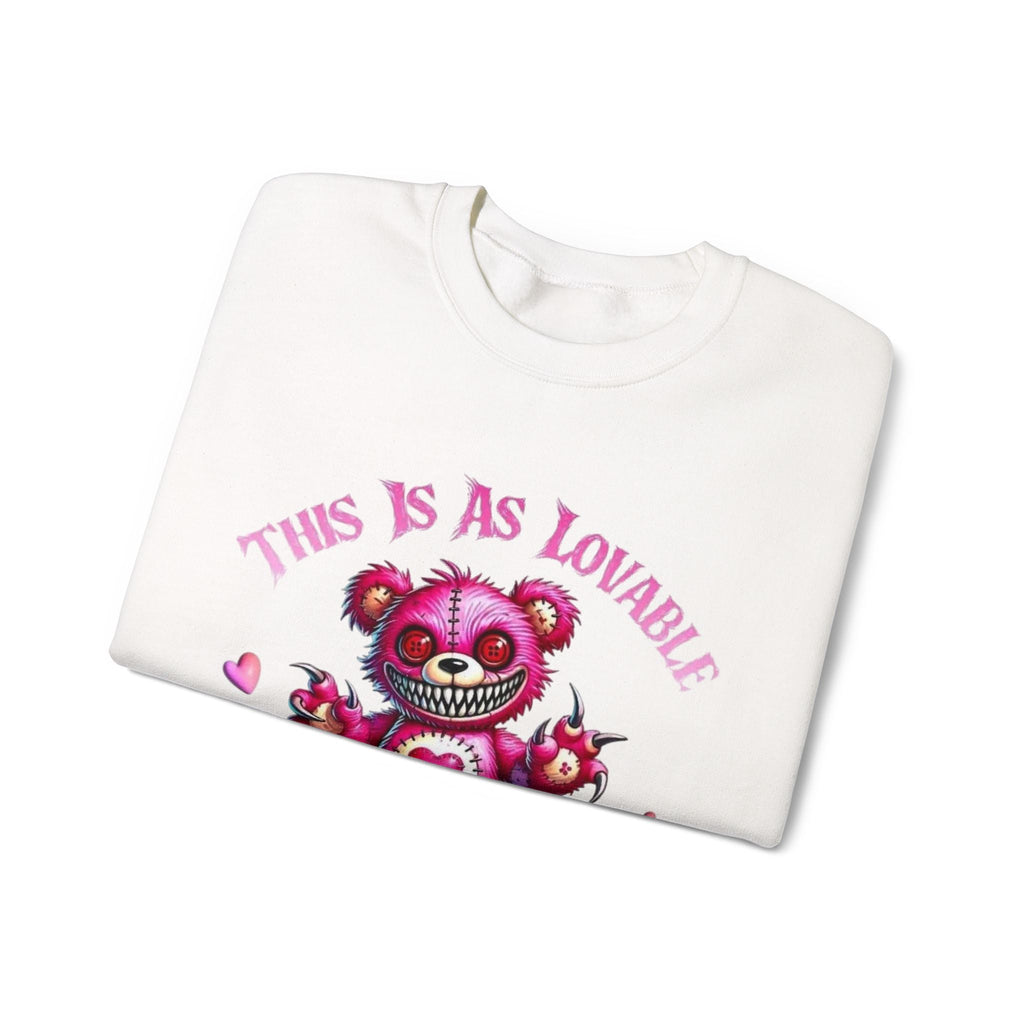 Crewneck Sweatshirt — 'This Is As Lovable As I Get' Pink Heart Teddy Graphic