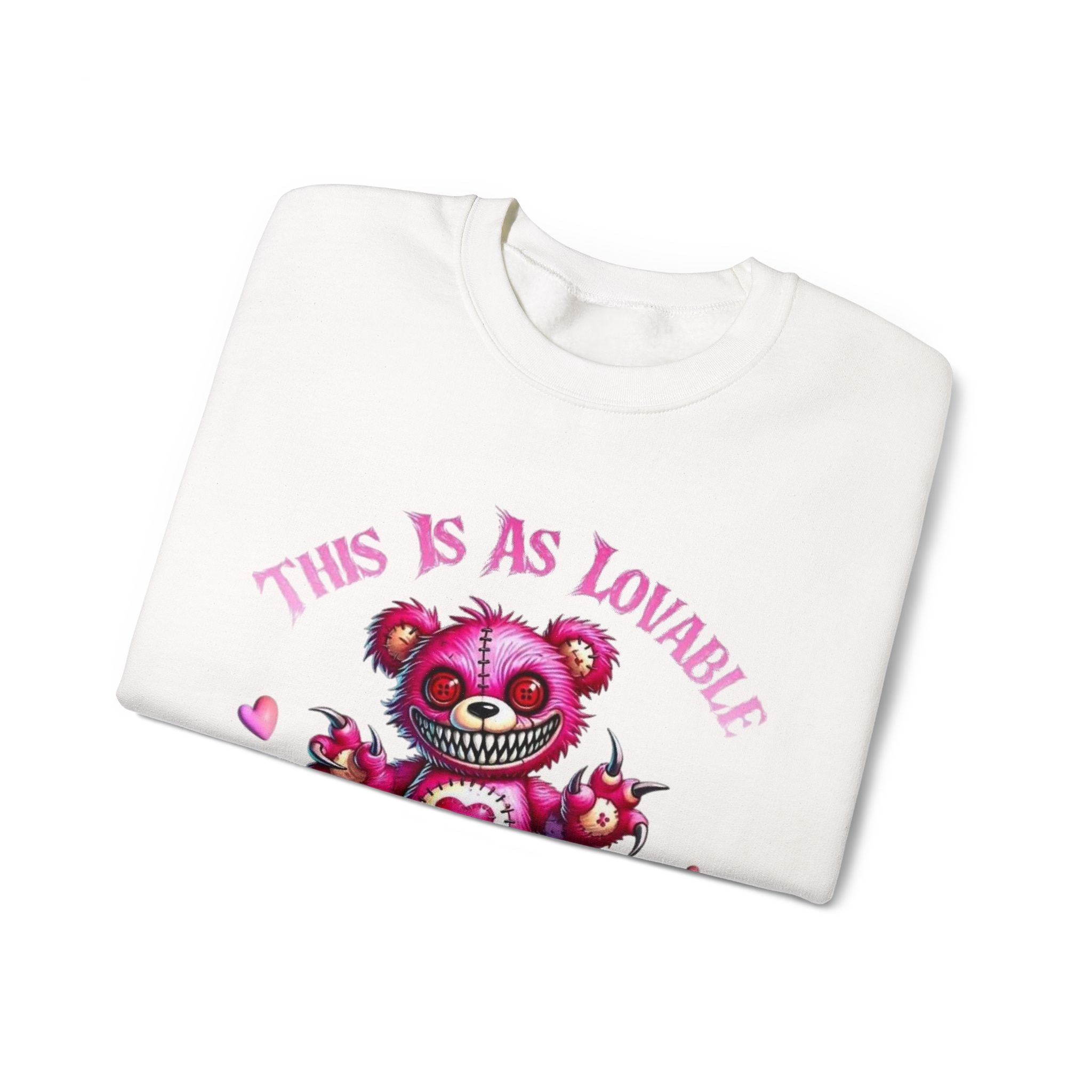 Crewneck Sweatshirt — 'This Is As Lovable As I Get' Pink Heart Teddy Graphic