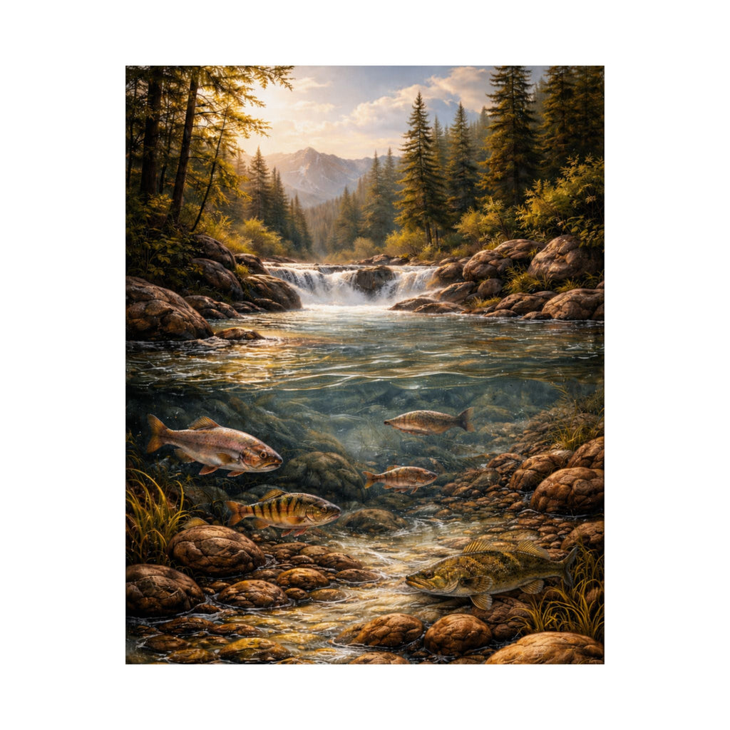Scenic Trout Stream Matte Poster — Mountain River Landscape Wall Art