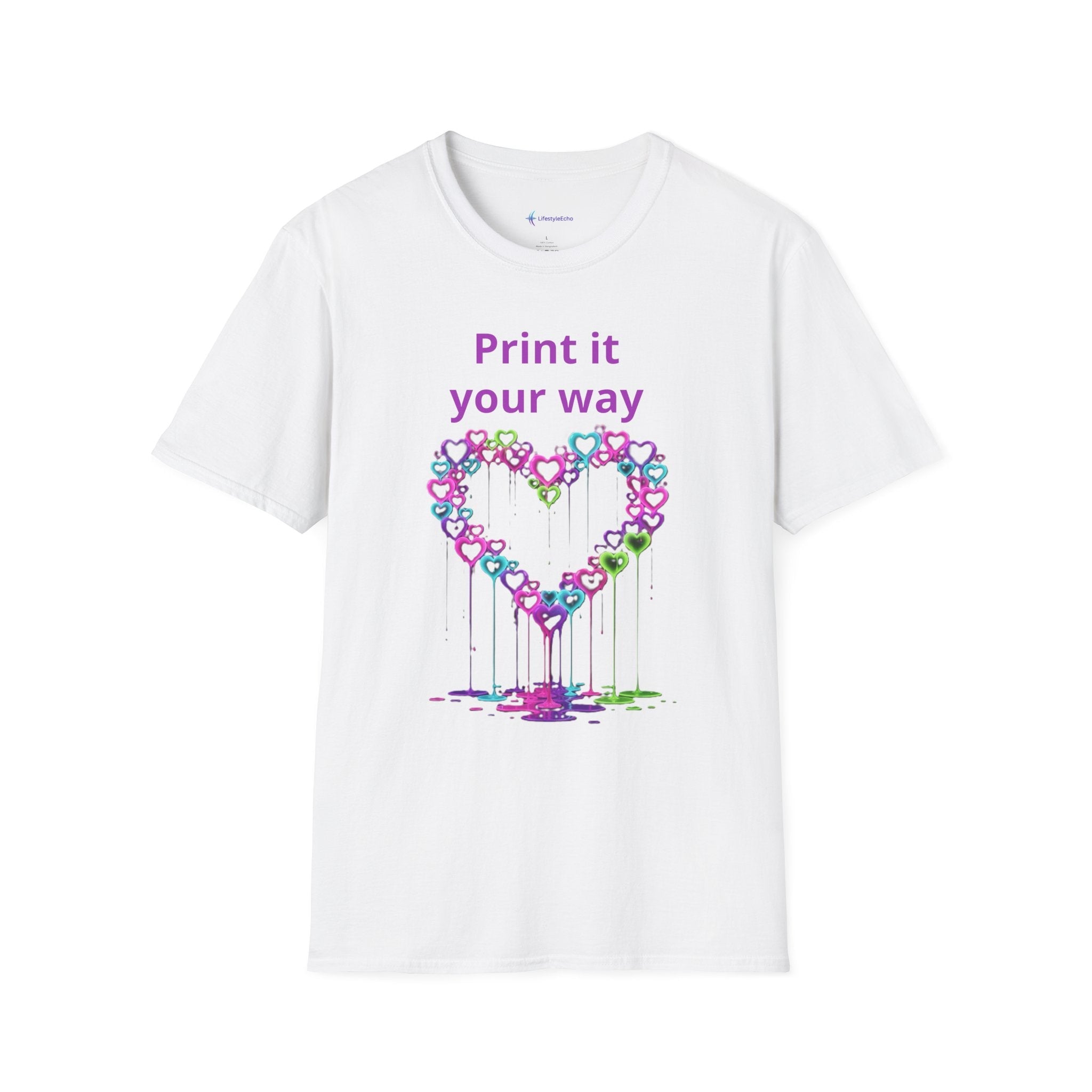 Print It Your Way Heart T-Shirt — Colorful Drip Heart Graphic Tee