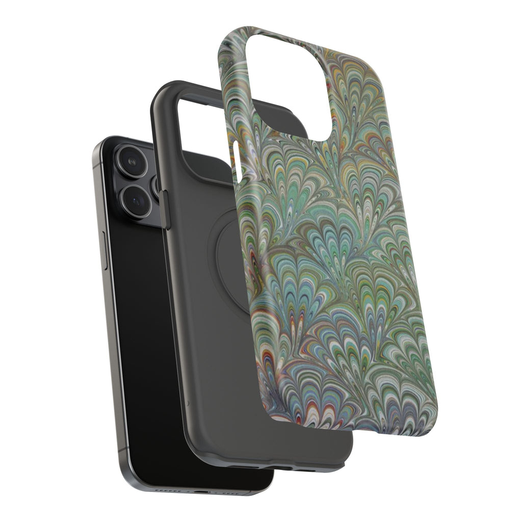 iPhone17 + All Models Phone Cases, Italian Peacock Feather Design, Stylish Impact-Resistant Shell, Protective Cover, Green Peacock Print