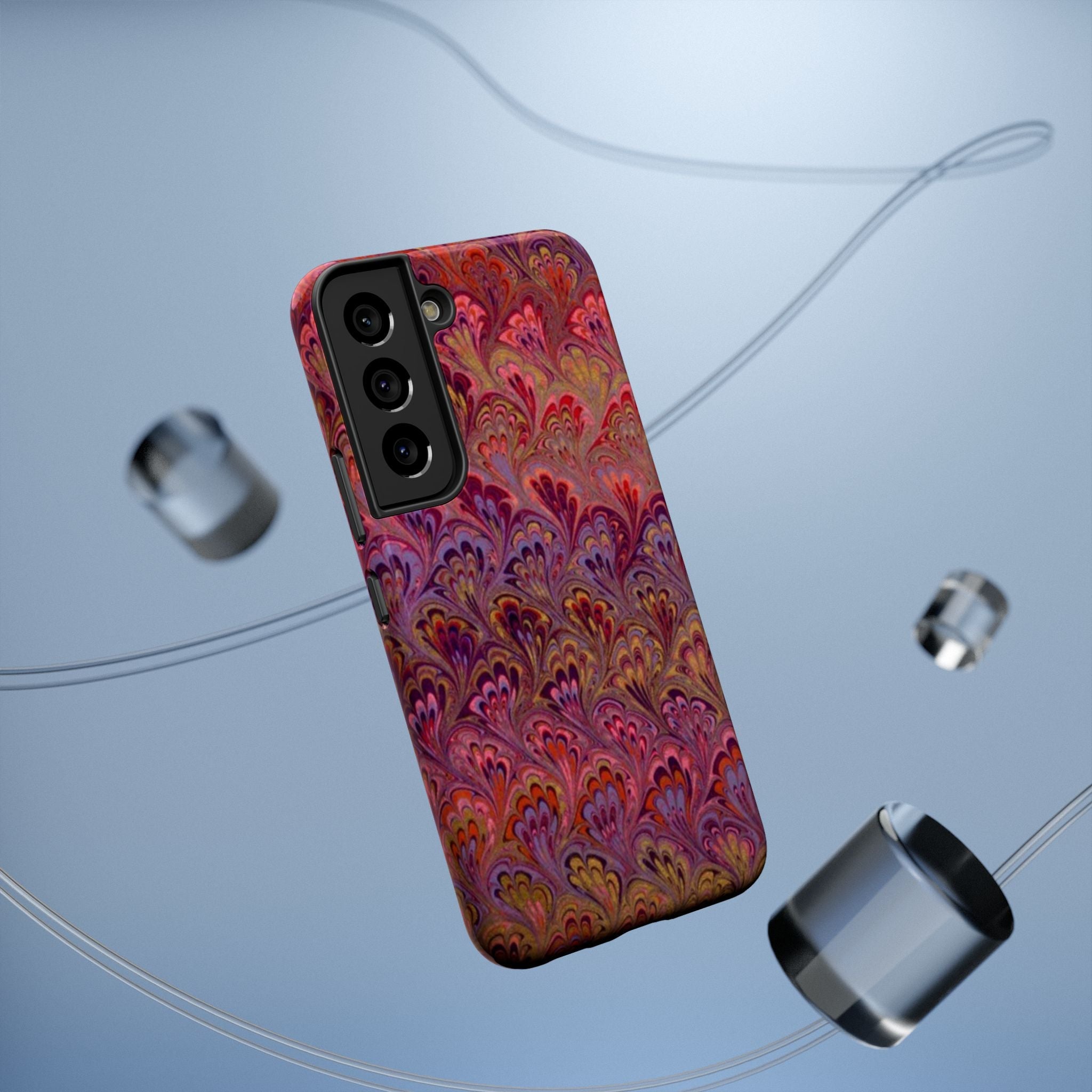 Red, Burgundy, Lavender Italian Peacock Feather Design Phone Case