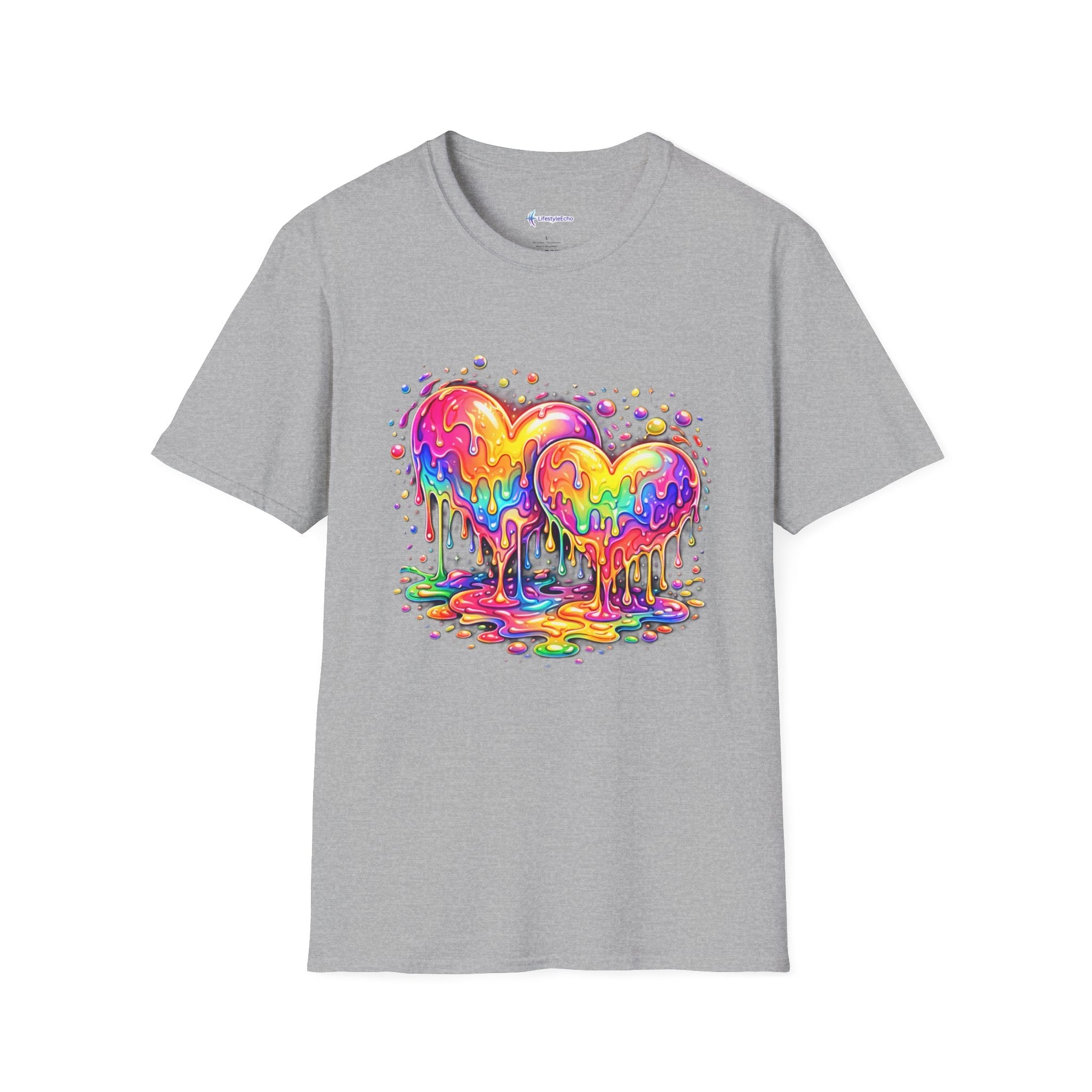 Melting Hearts Tee - Vibrant Double Heart Graphic T-Shirt