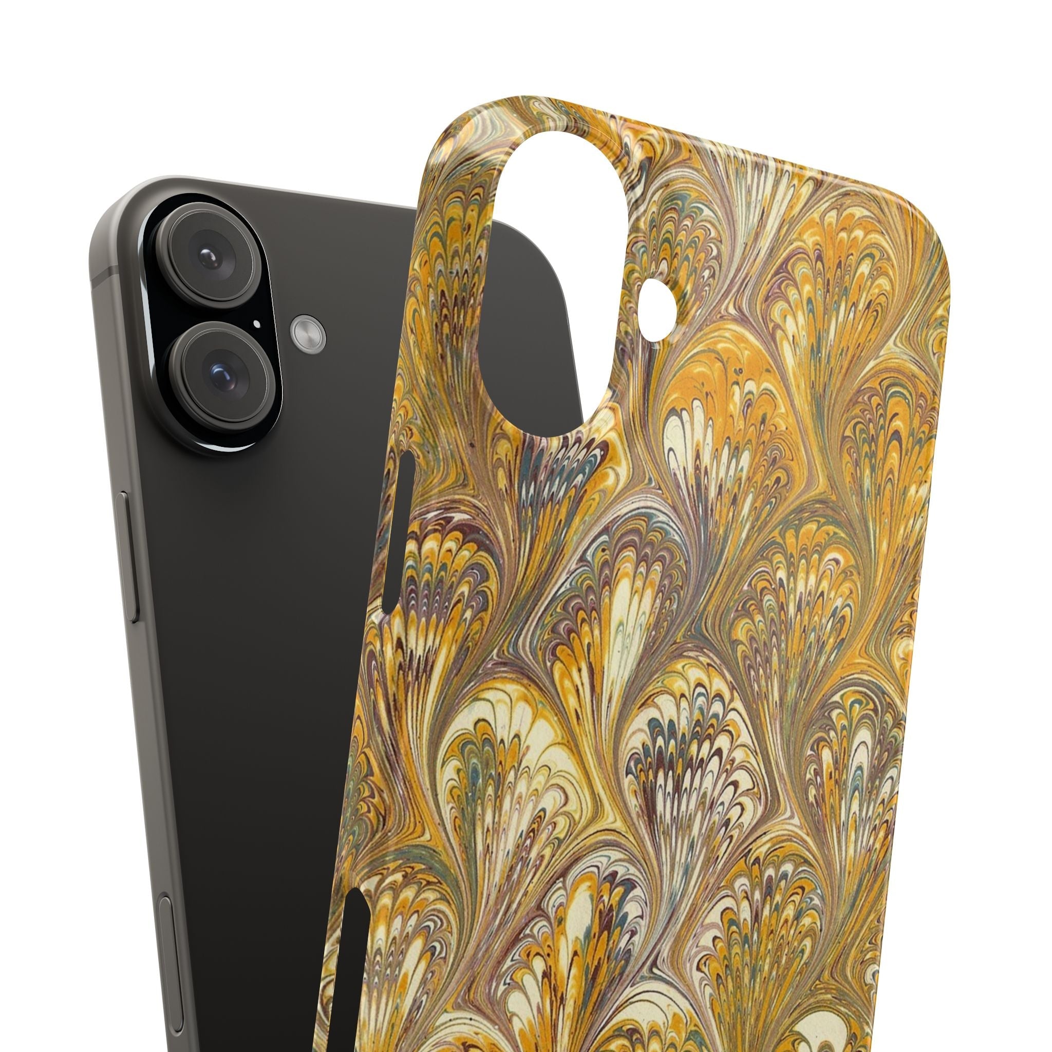 Golden Yelllow Hand-Marbled Florentine Italian Phone Case for iPhone 17 and all sizes