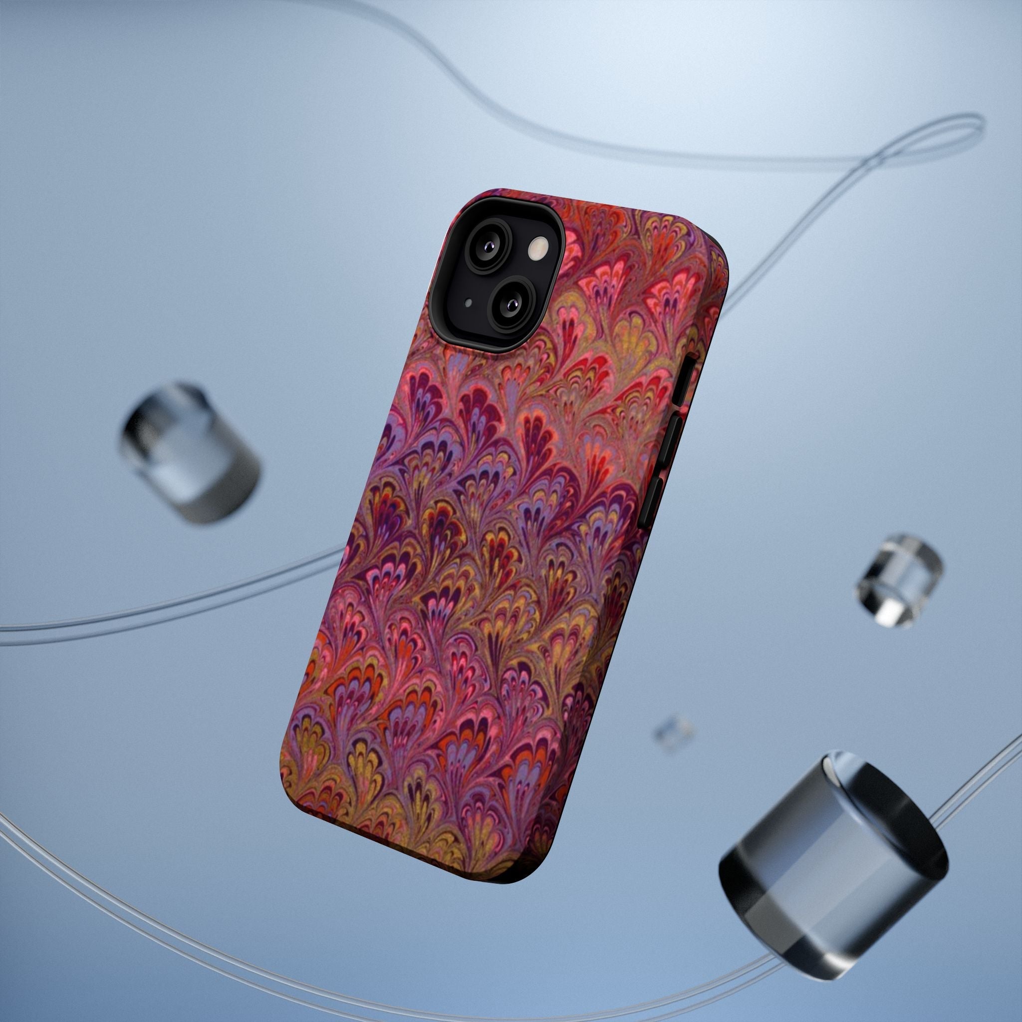 Red, Burgundy, Lavender Italian Peacock Feather Design Phone Case