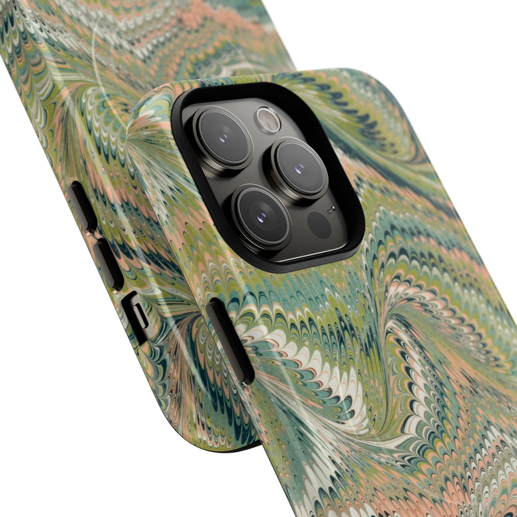 Florentine Marble iPhone Case | Inspired by Florence | Italian Marbled Paper Technique | Artisanal Green Swirl | Dual-Layer Protective Case | Matte or Glossy