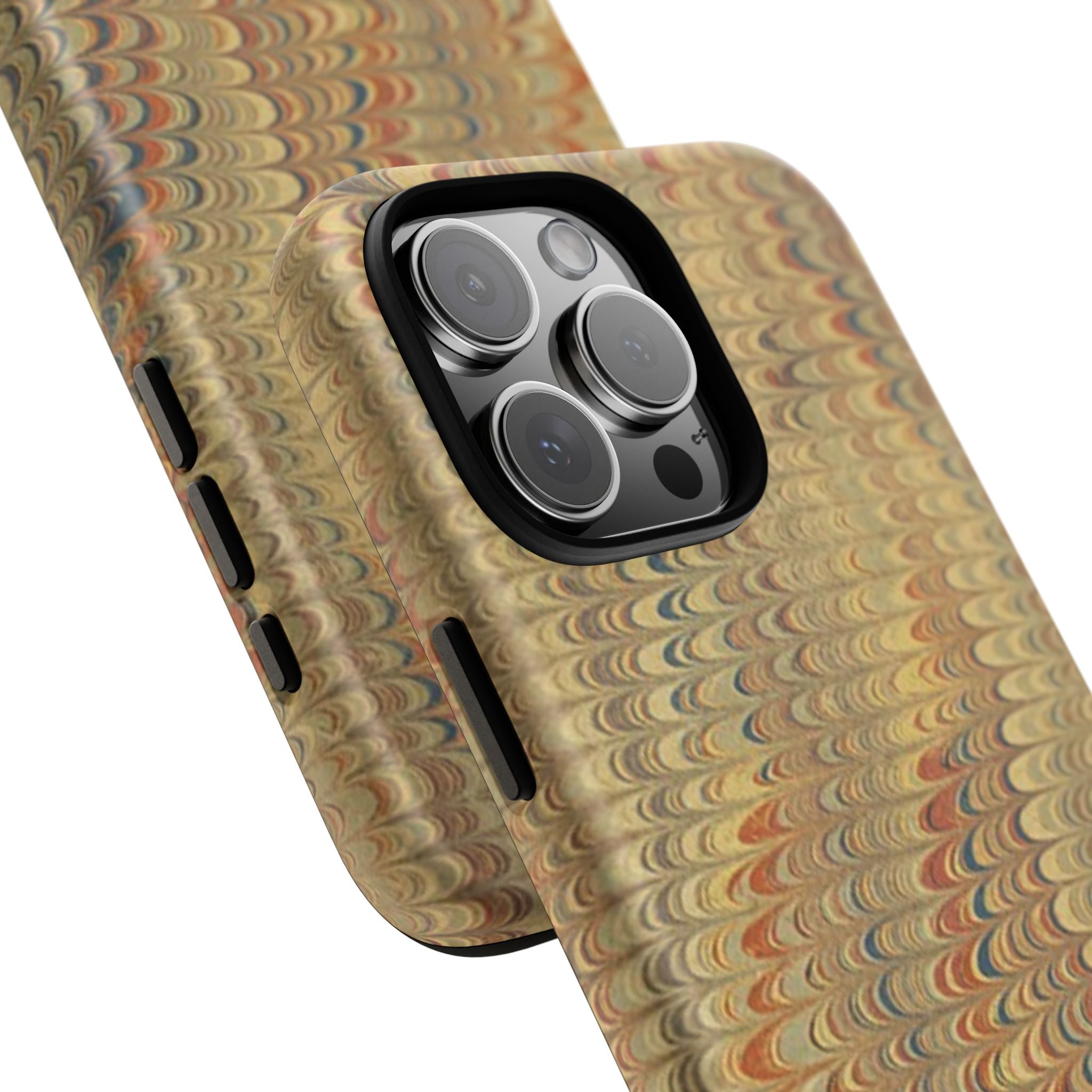 Beige and Blue Marbled Durable Phone Case - Dual Layer - Matte or Glossy