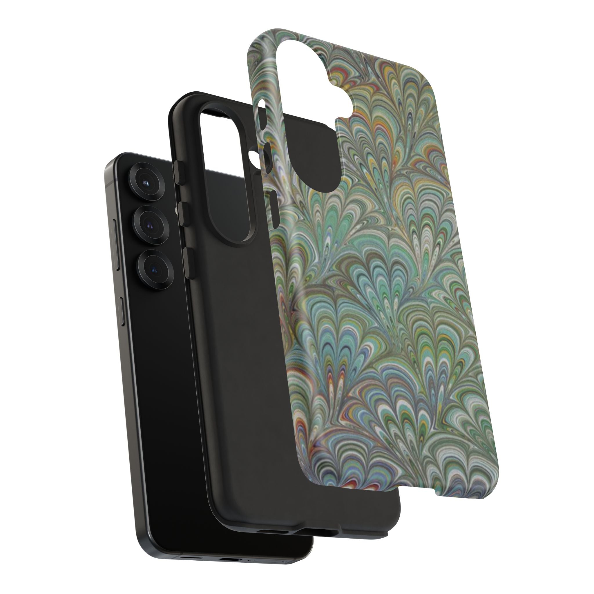 Green Marbled Peacock Durable Phone Case - Matte or Glossy