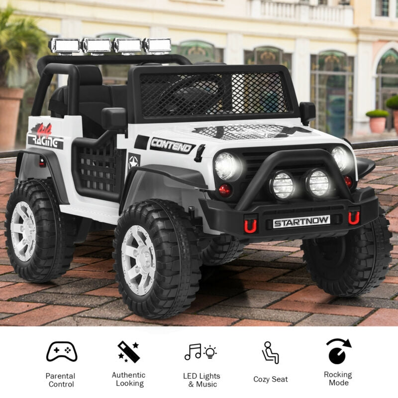 12V Kids Electric Ride On Truck with Remote Control and Operation Lever-White