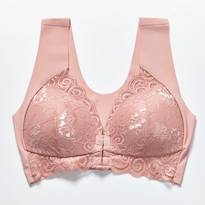 Comfortable Plus Size Backless Bra Lace Push Up Front Closure Bra
