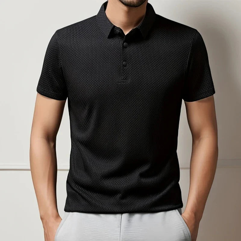 New Men's Lop-up Hollow Short-sleeved Polo  Breathable Business Fashion