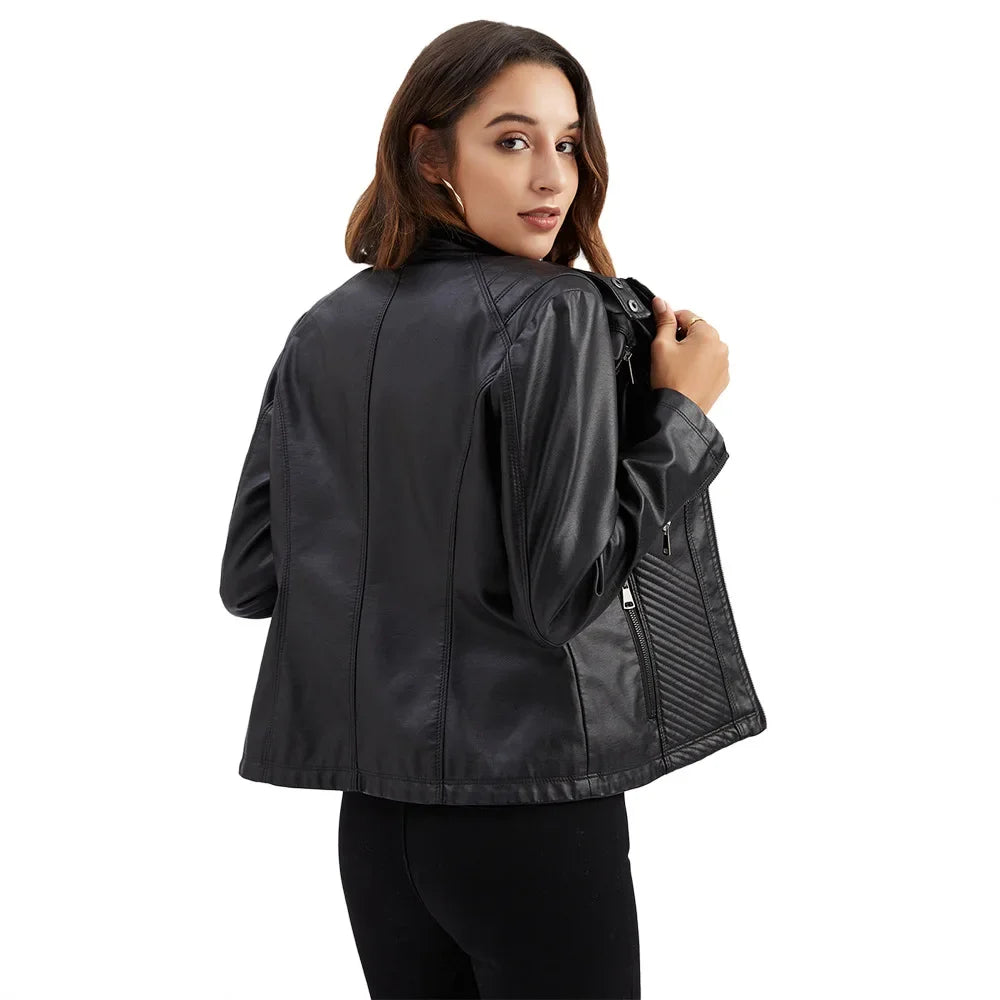 Women's Zipper PU Leather Motorcycle Jacket