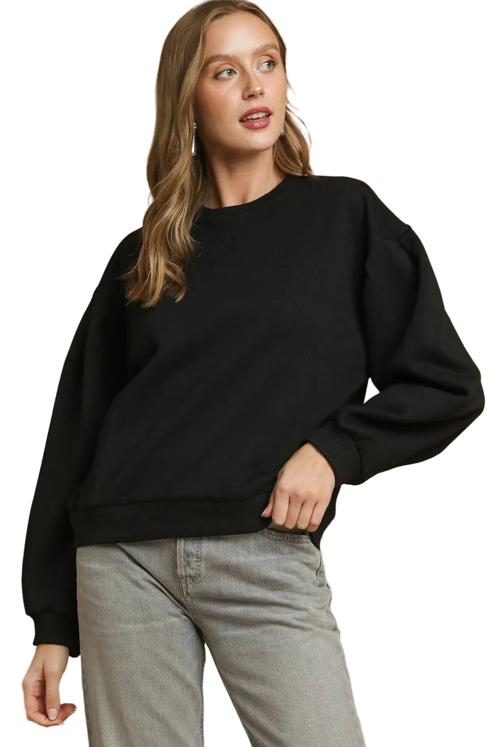Round Neck Sweatshirt with Pleated Detail