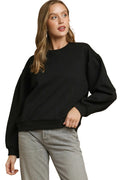 Round Neck Sweatshirt with Pleated Detail