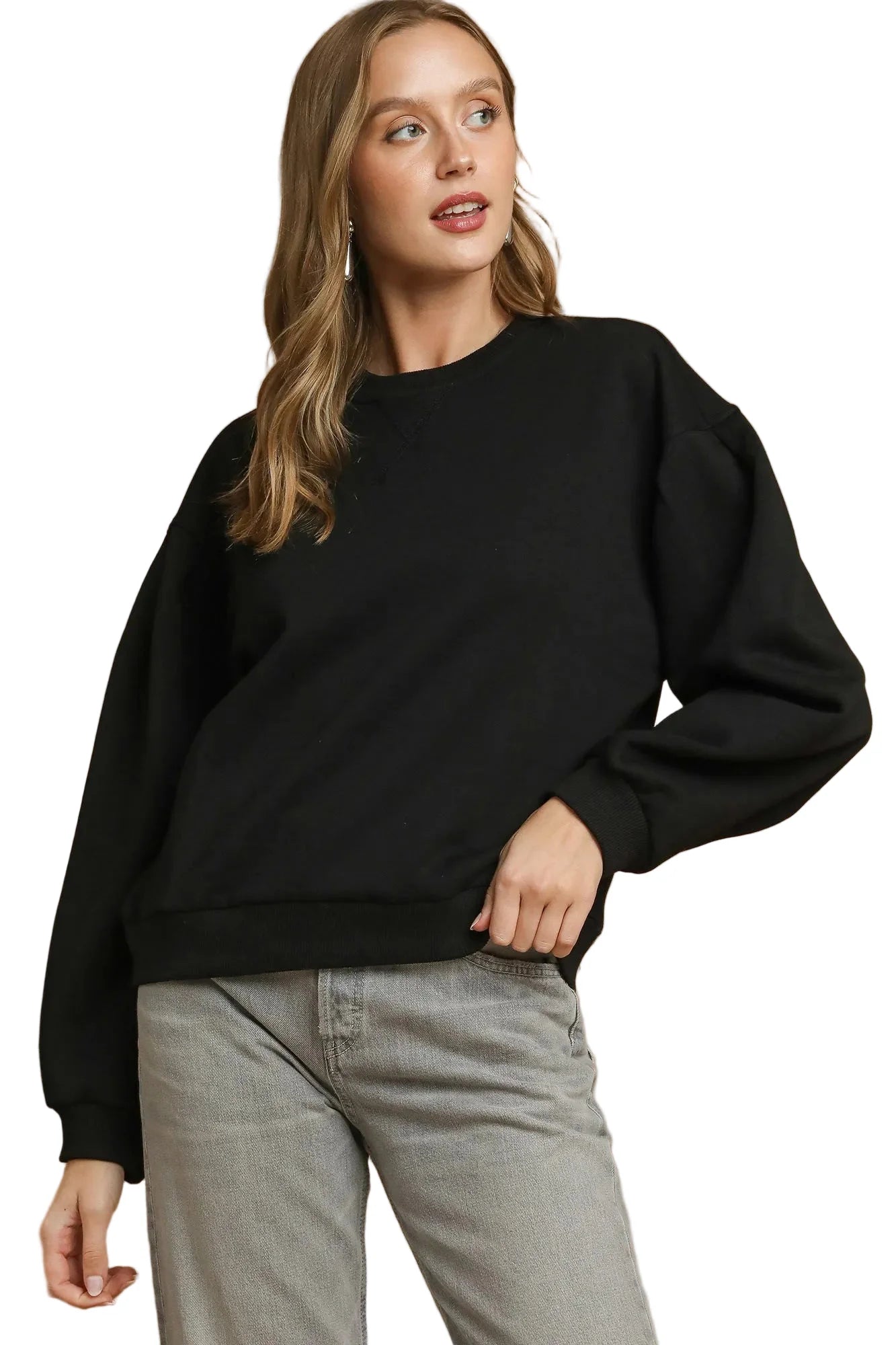 Round Neck Sweatshirt with Pleated Detail