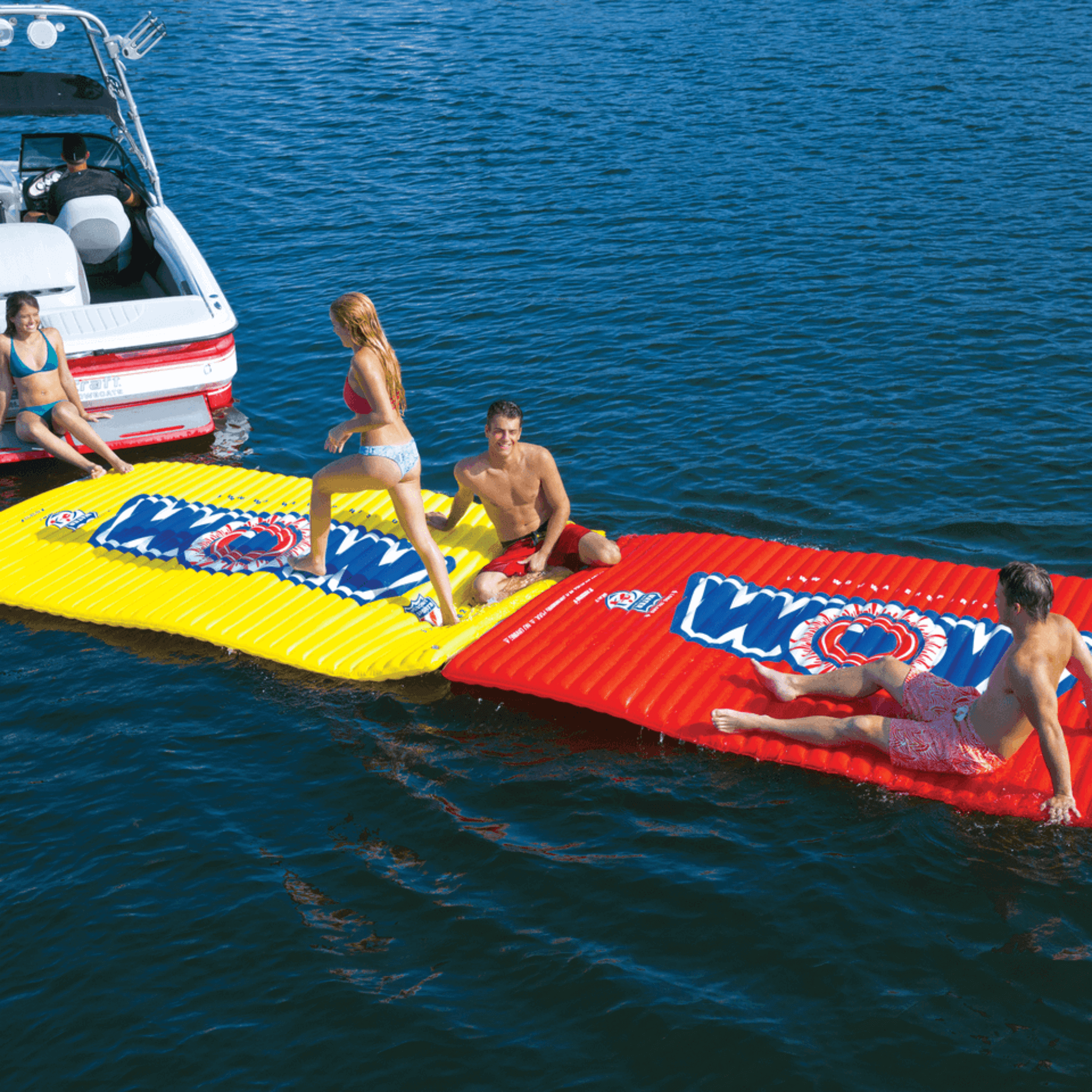 WOW Watersports Floating Pool and Lake Water Walkway and Lounge for up to 6 People - Red