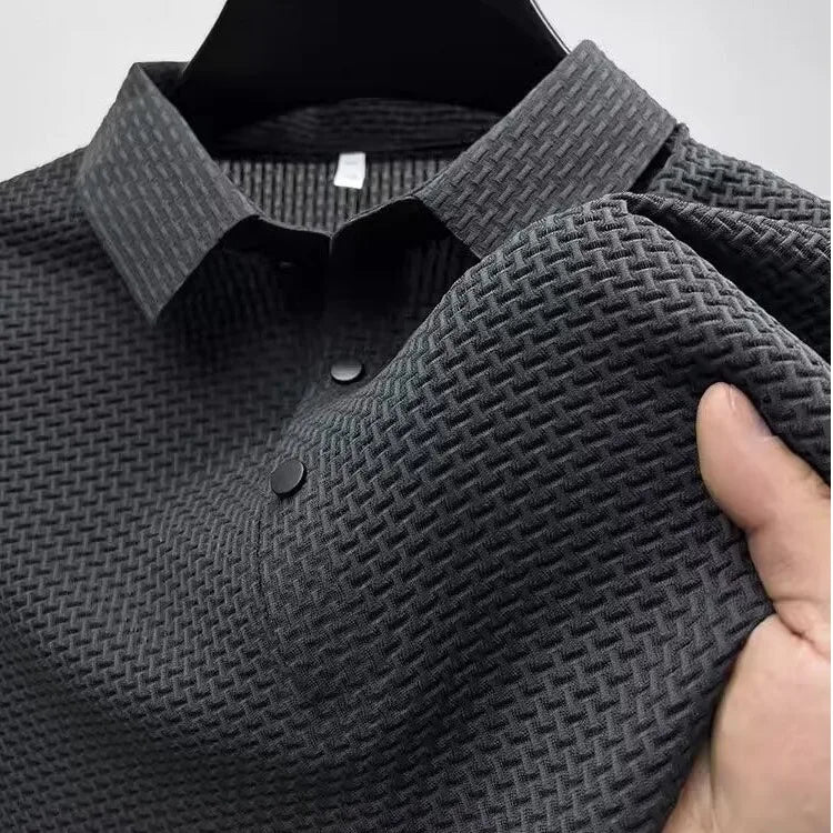 New Men's Lop-up Hollow Short-sleeved Polo  Breathable Business Fashion