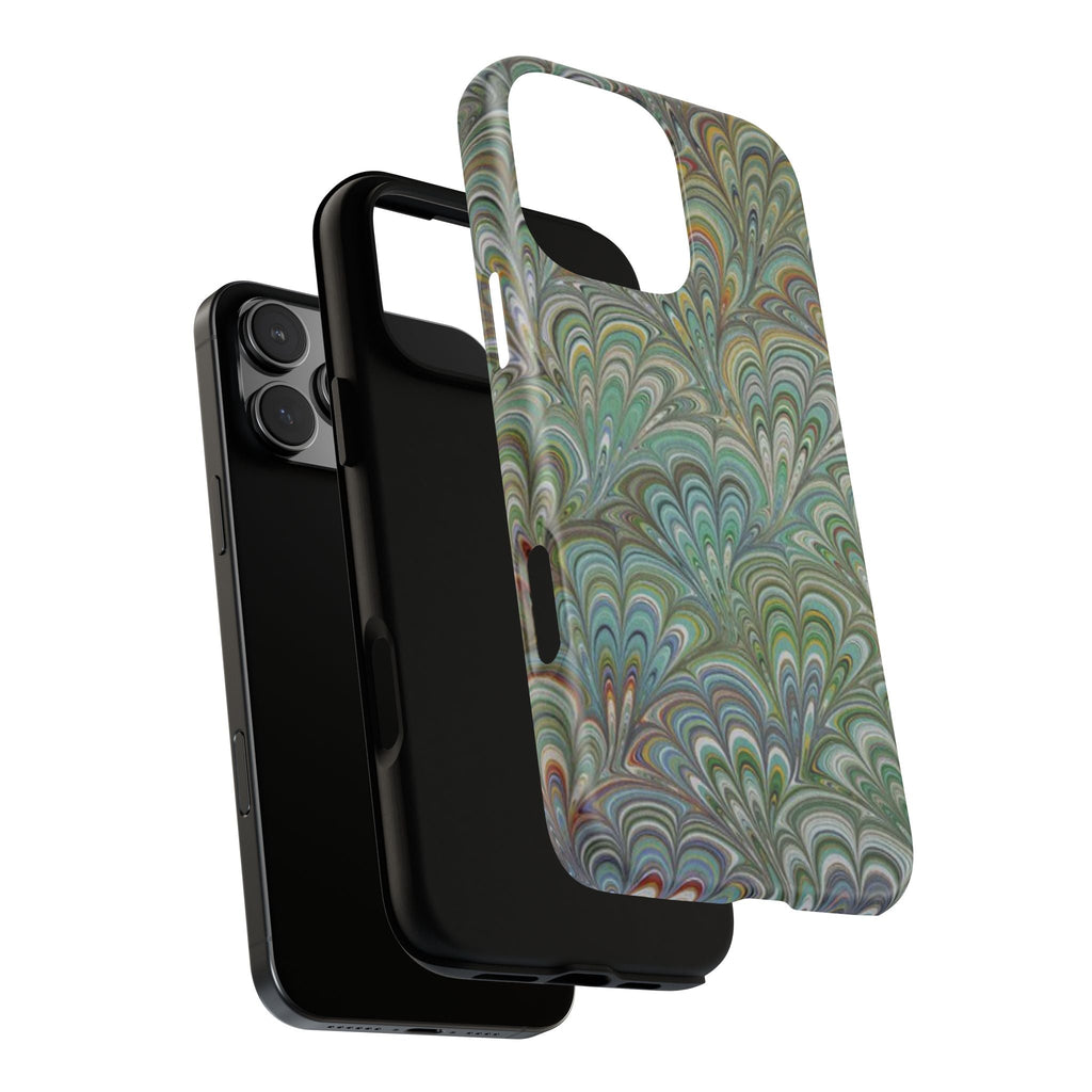 Green Marbled Peacock Durable Phone Case - Matte or Glossy