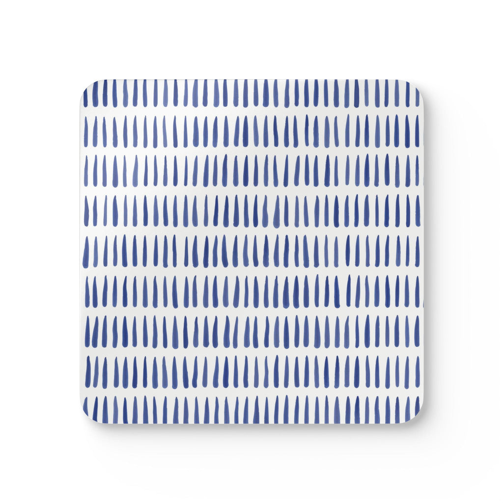 Blue Tally Pattern Cork Coaster Set - Modern Minimalist Drink Coasters (4-Pack)