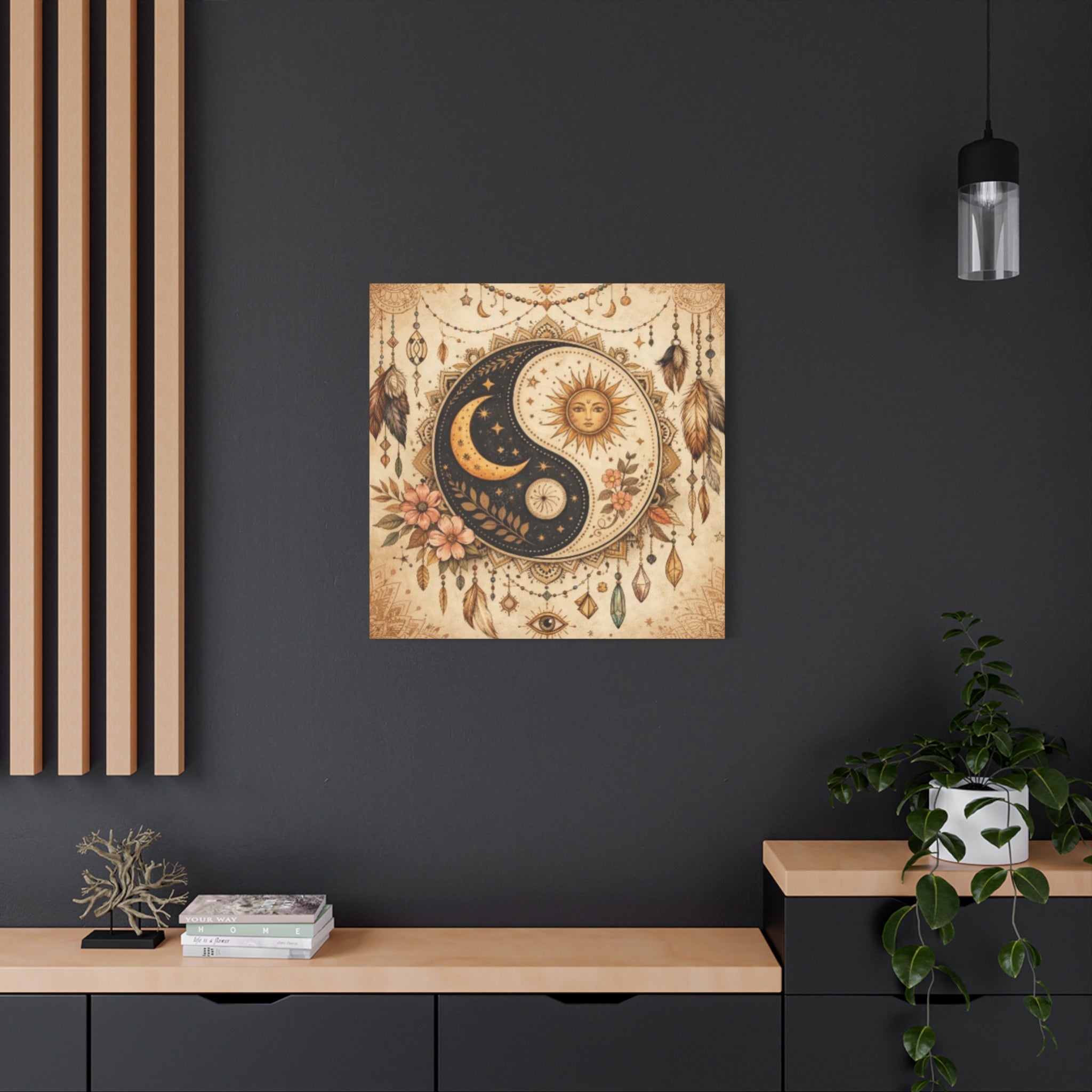 Sun & Moon Yin Yang Canvas Art — Boho Celestial Wall Decor, Matte Stretched 1.25"