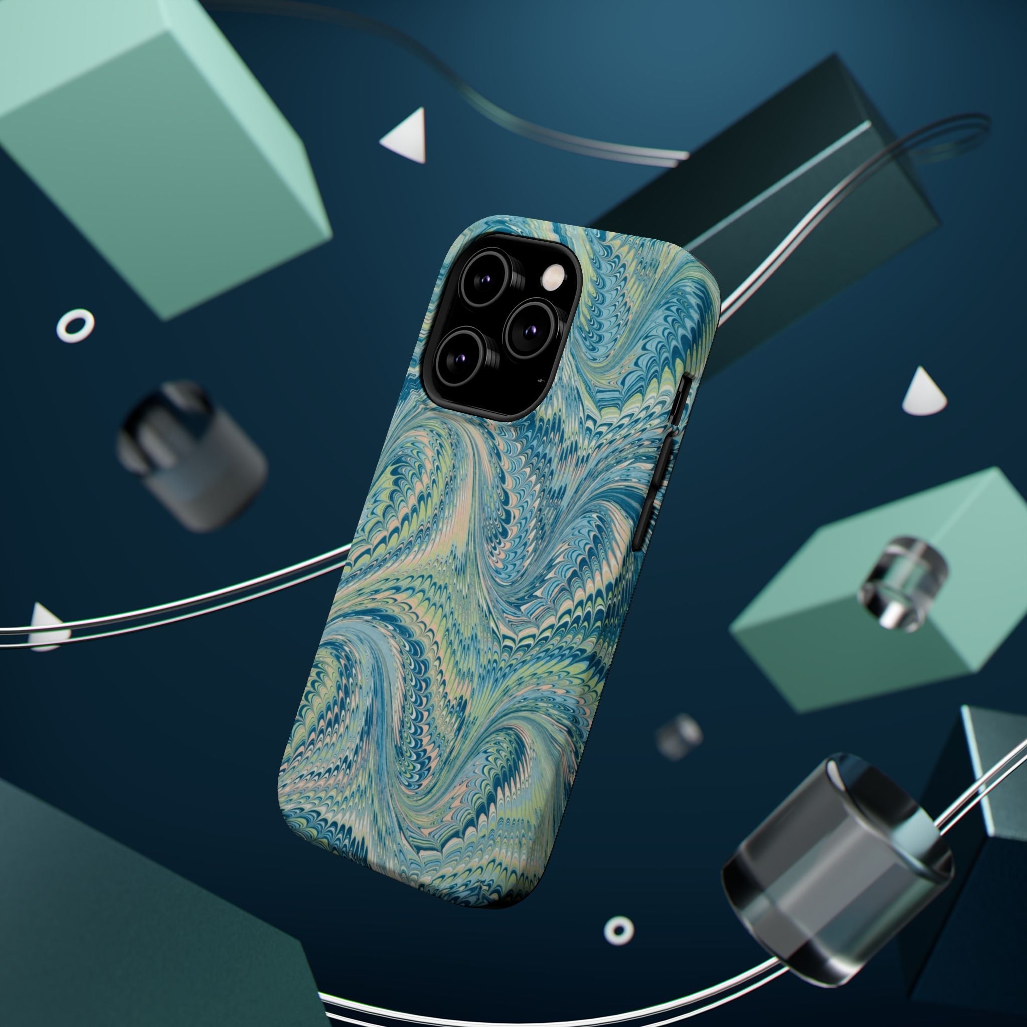Aqua + Green Marble Phone Case - Impact-Resistant MAG SAFE - Dual Cover Design