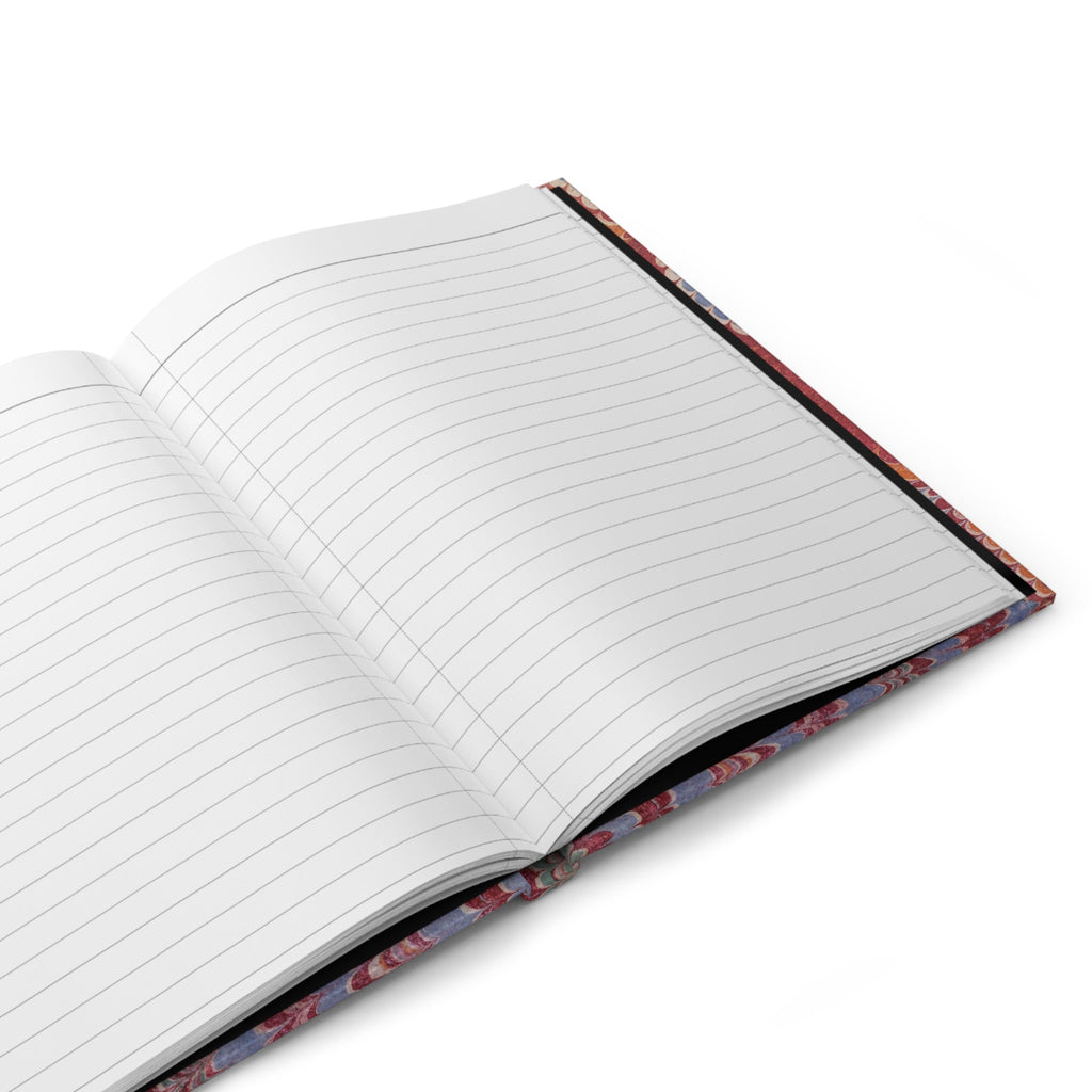 Burgundy & Light Blue Italian Feather Marble Hardcover Journal — Matte
