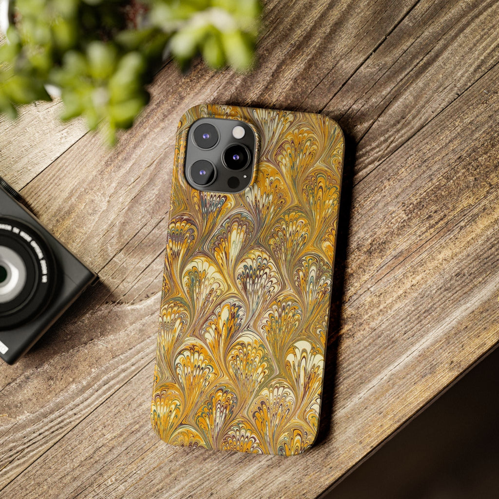 Golden Yelllow Hand-Marbled Florentine Italian Phone Case for iPhone 17 and all sizes