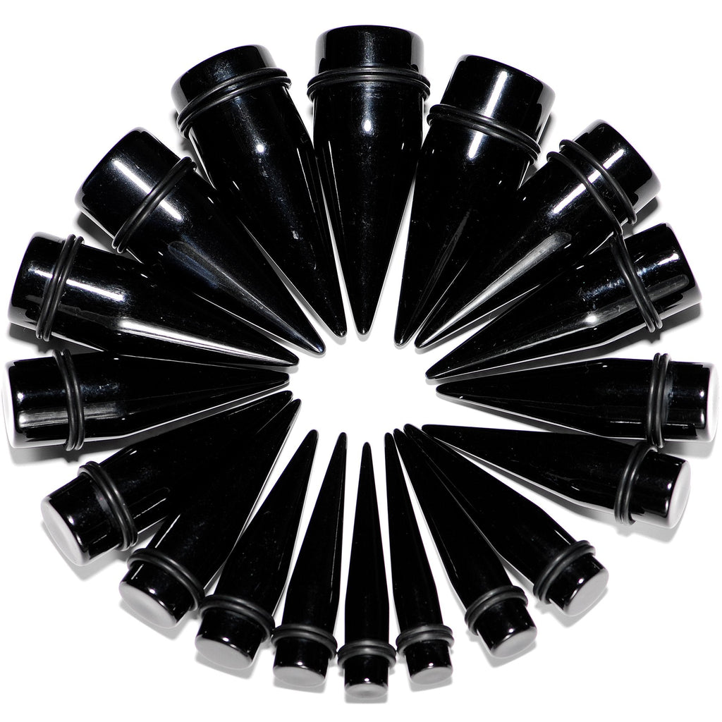 00G to 1 inch 18 Piece Black Acrylic Ear Stretching Taper Kit