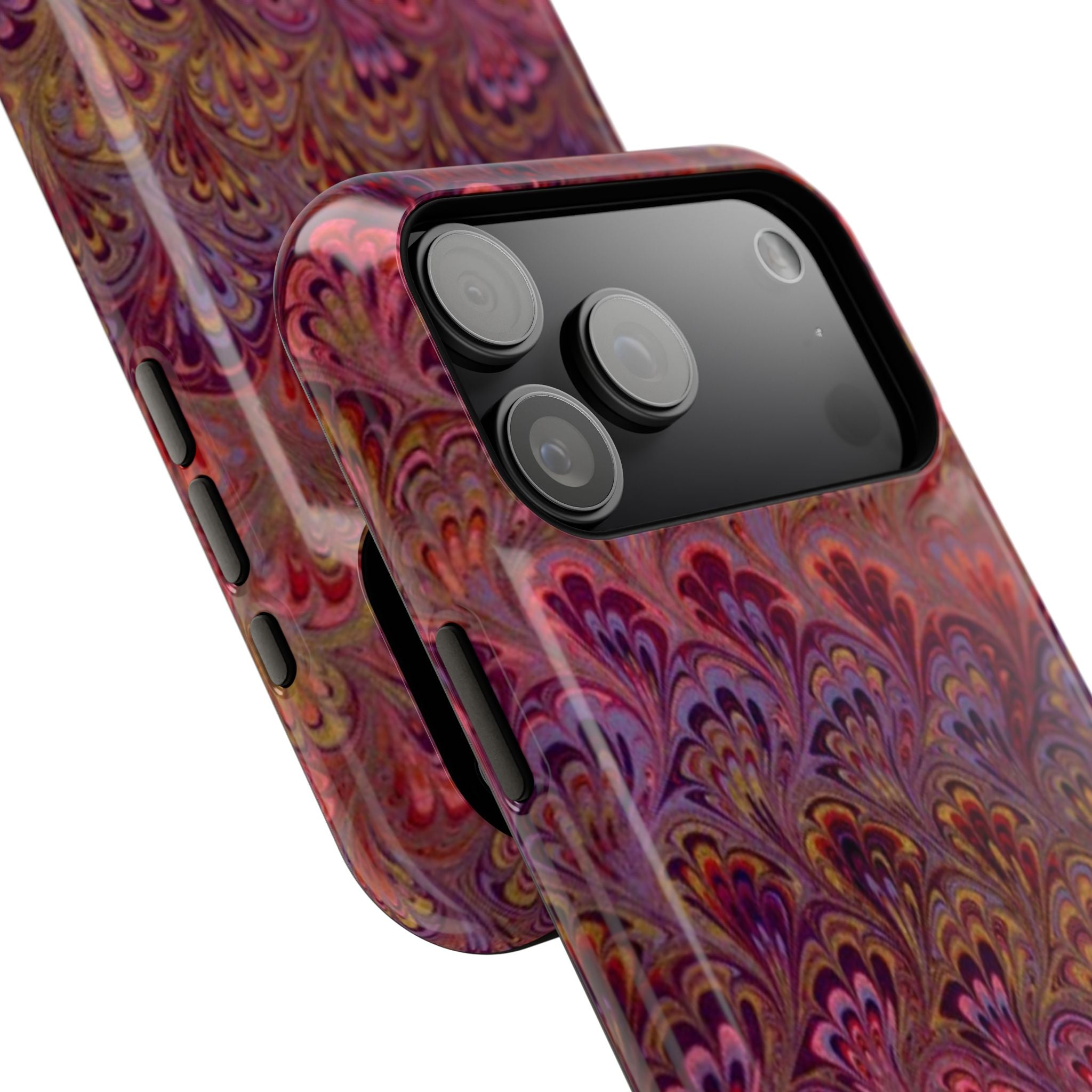 Red, Burgundy, Lavender Italian Peacock Feather Design Phone Case