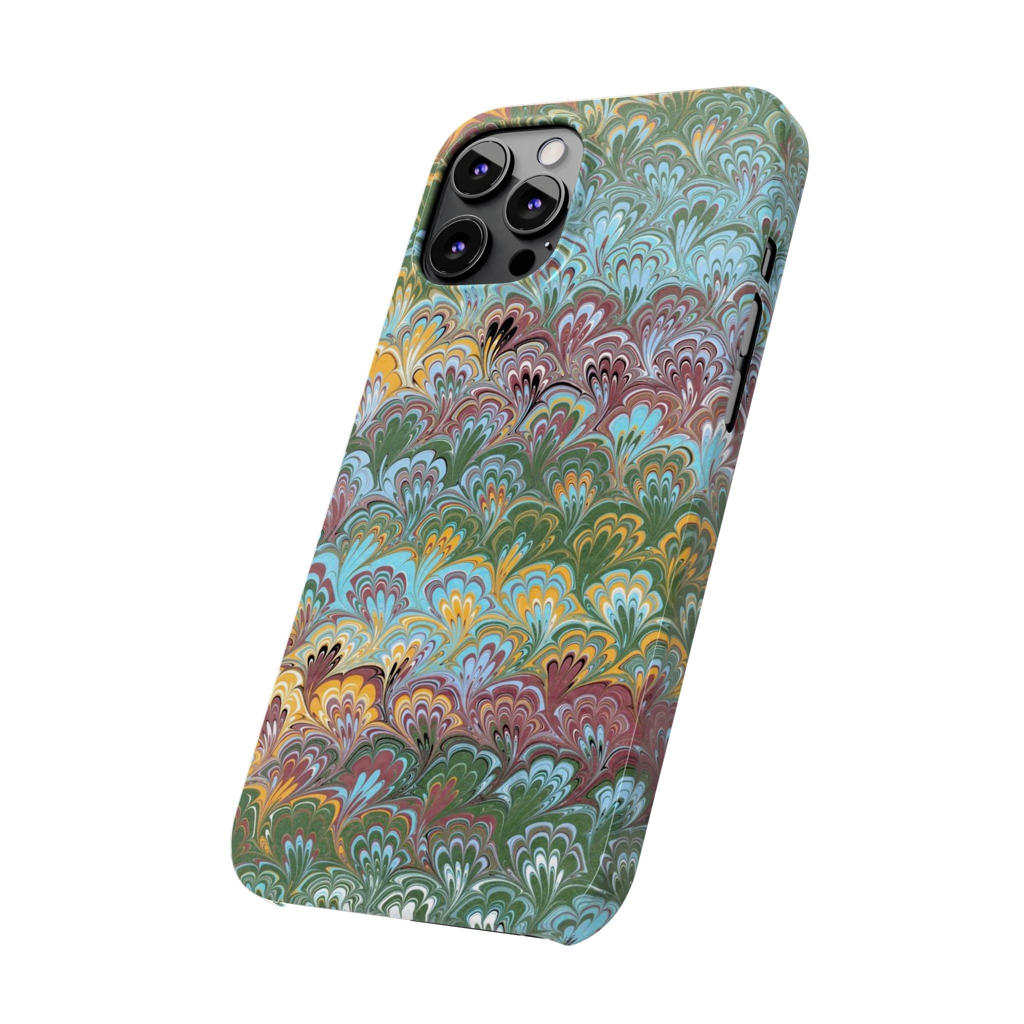Phone Case with Design from Italy - Marbled "Peacock" Design, Green, Blue, Multi-Color Slim Phone Cases