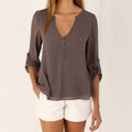 V-neck loose plus size chiffon shirt