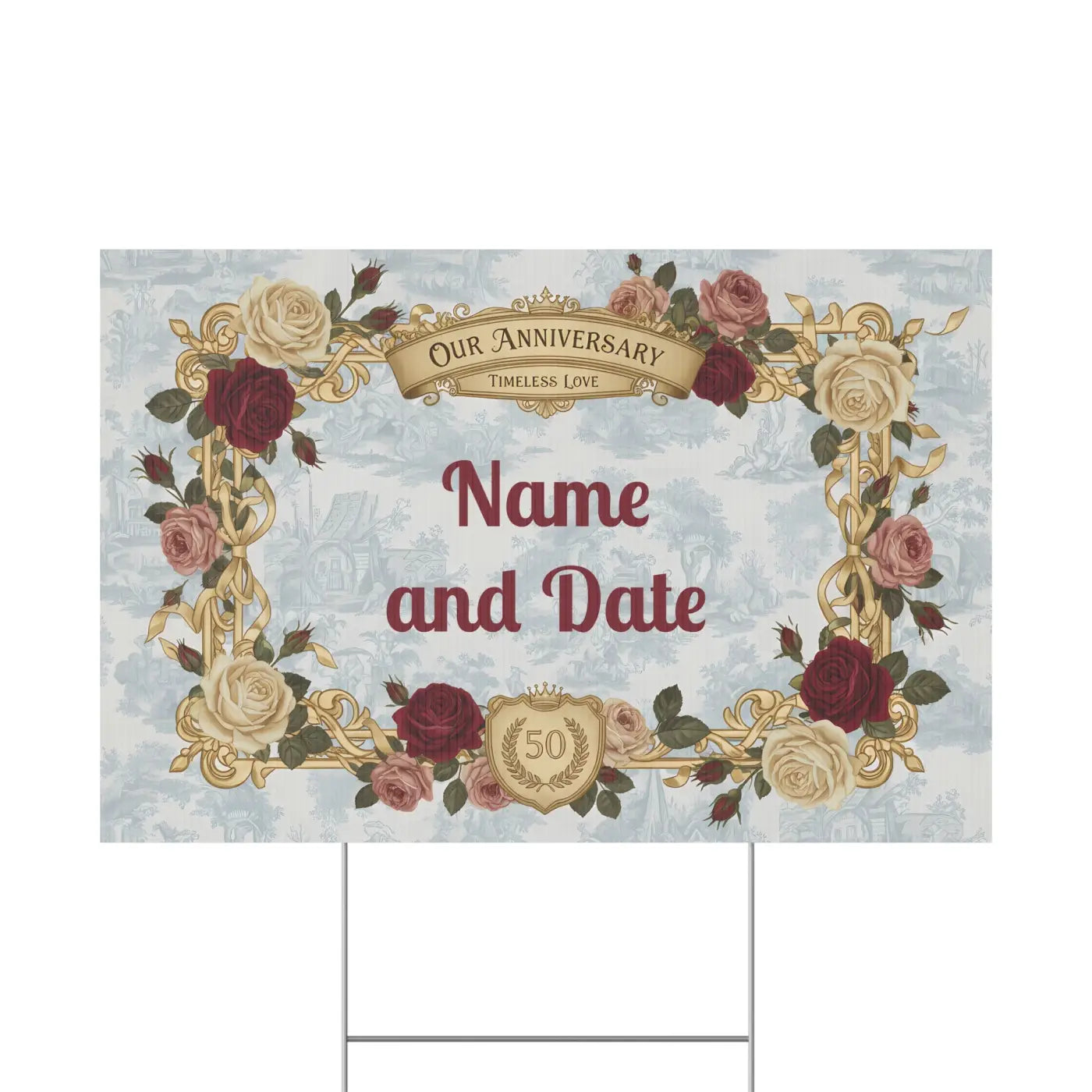 Golden Anniversary Yard Sign - Vintage Florals Milestone - DipaliZ