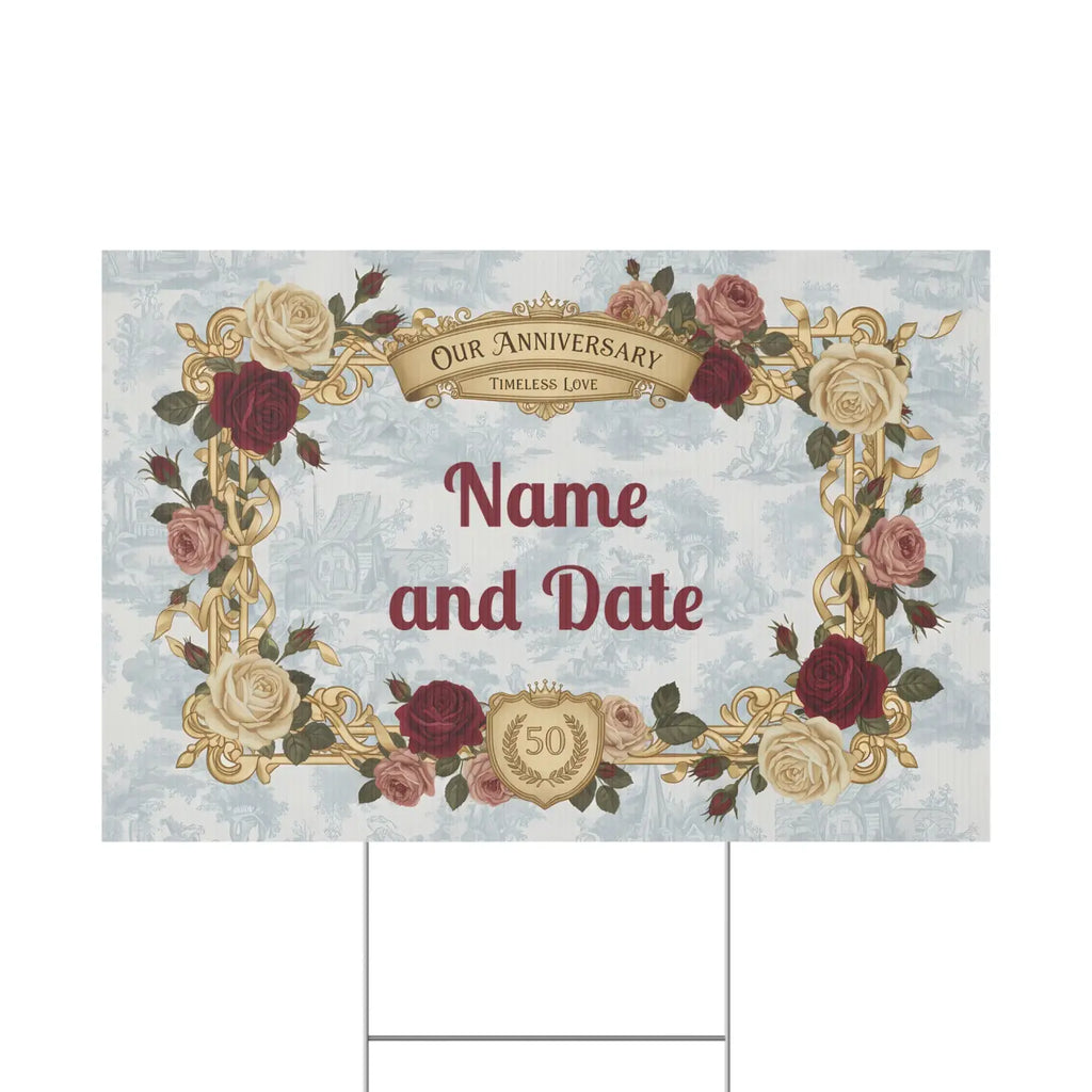 Golden Anniversary Yard Sign - Vintage Florals Milestone - DipaliZ