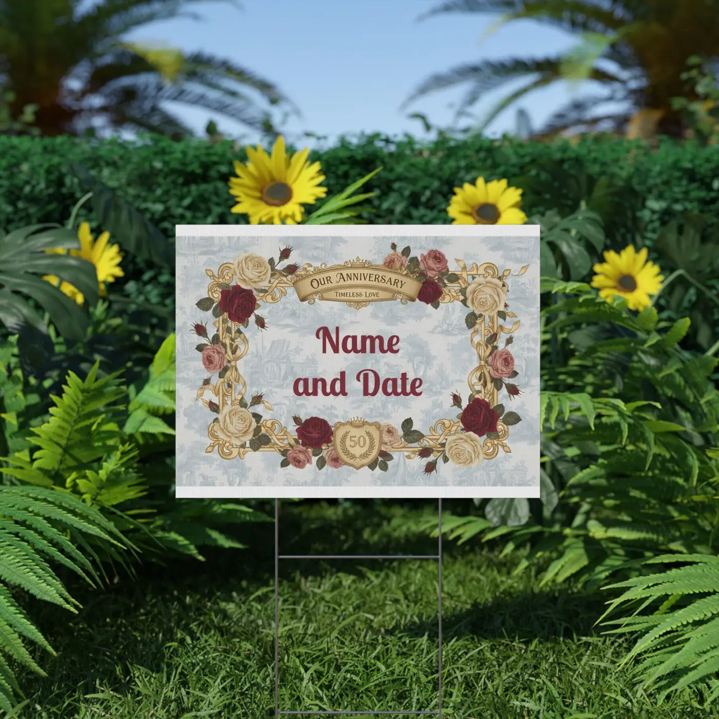 Golden Anniversary Yard Sign - Vintage Florals Milestone - DipaliZ