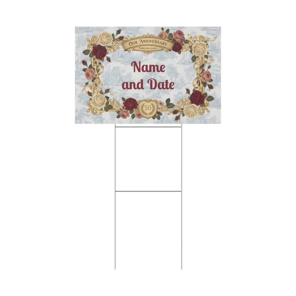 Golden Anniversary Yard Sign - Vintage Florals Milestone - DipaliZ