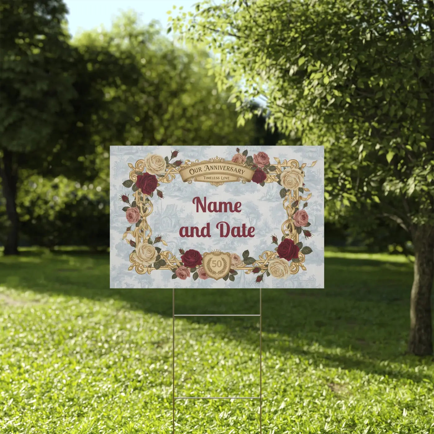 Golden Anniversary Yard Sign - Vintage Florals Milestone - DipaliZ